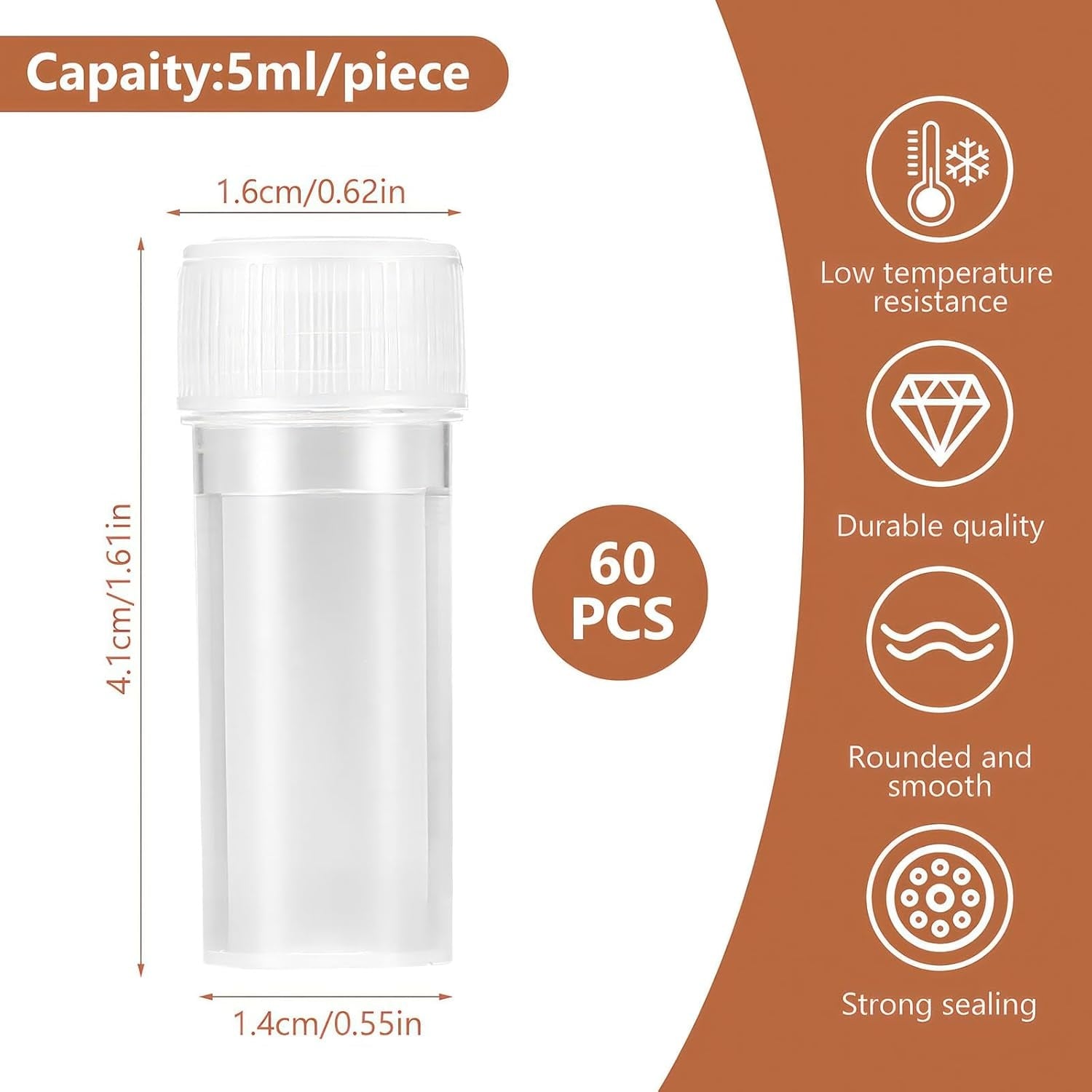 Rexar Laboratory Test Tubes  – 5 ml Sample Tubes with Screw Cap