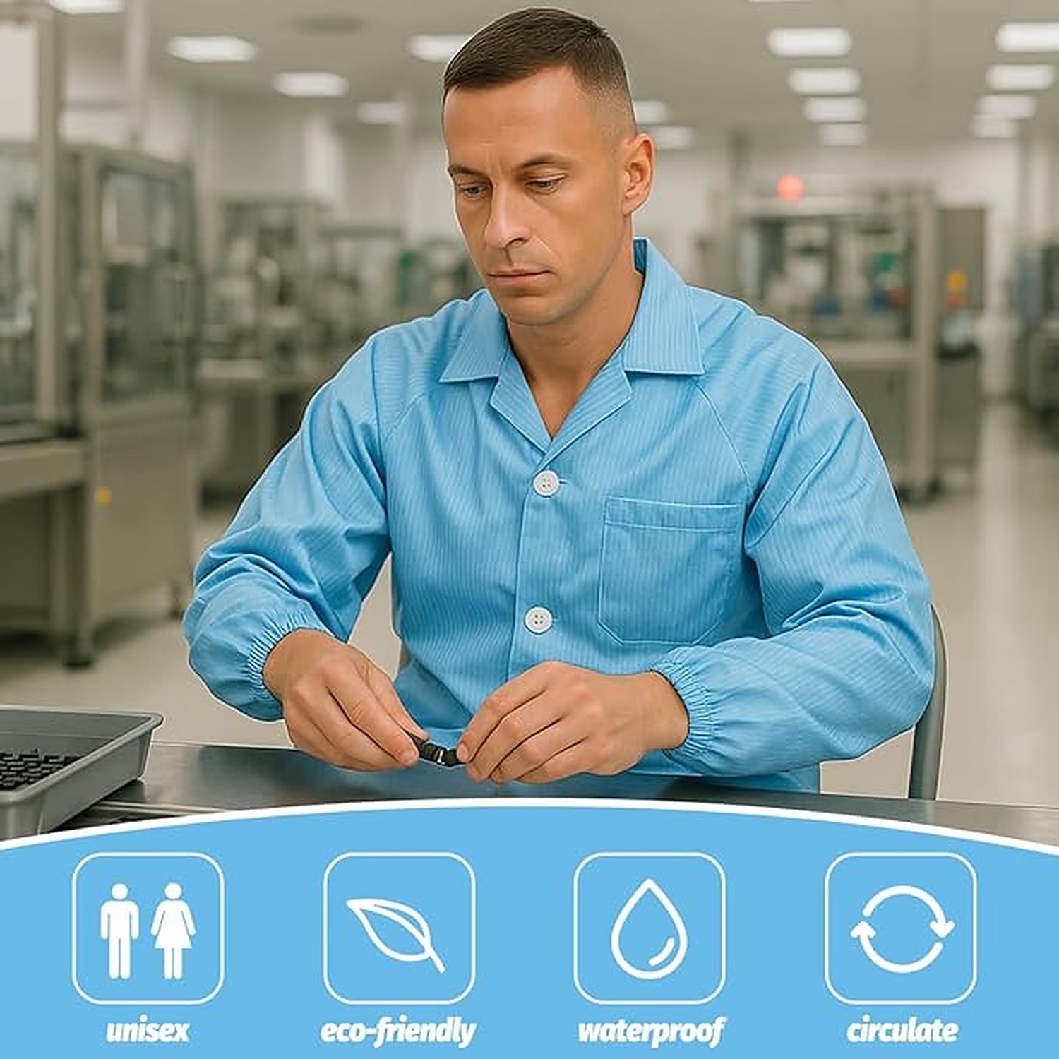 Rexar Anti-Static Laboratory Coat with Elastic Cuffs and Storage Pockets for Professional Laboratory Use