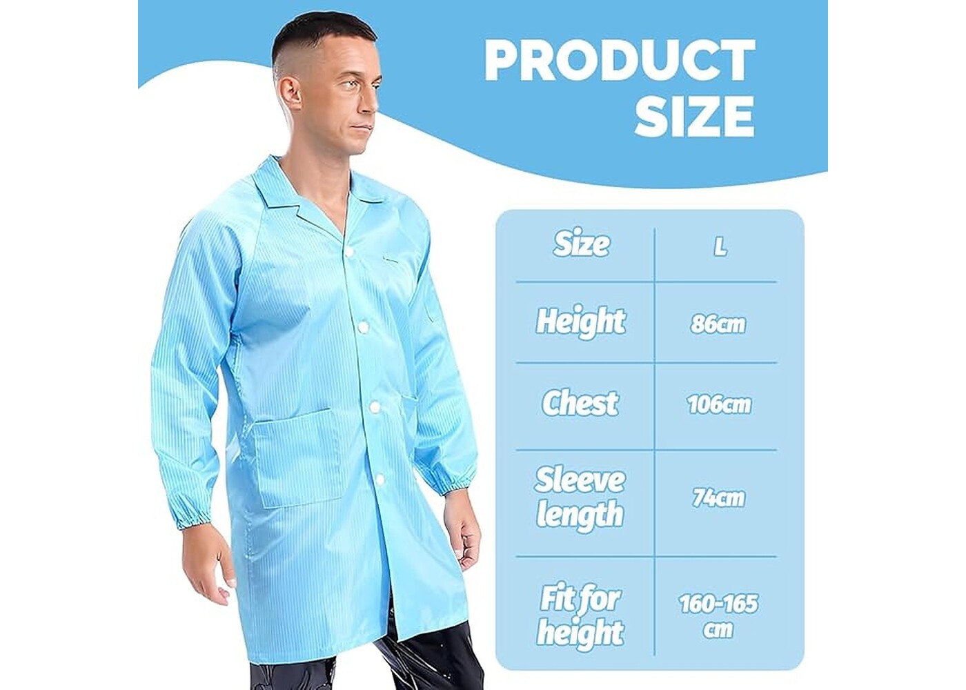 Rexar Anti-Static Laboratory Coat with Elastic Cuffs and Storage Pockets for Professional Laboratory Use