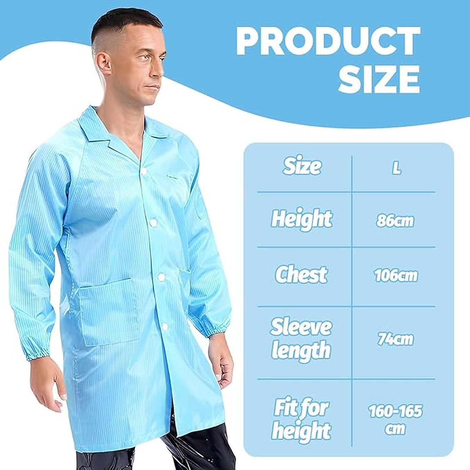 Rexar Anti-Static Laboratory Coat with Elastic Cuffs and Storage Pockets for Professional Laboratory Use