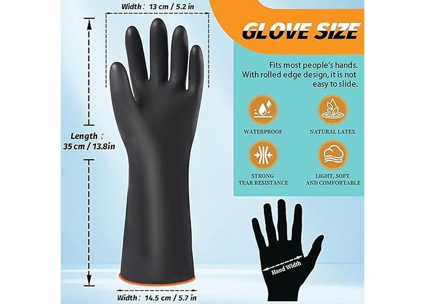 Rexar Heavy Duty Chemical Resistant Rubber Gloves – 35 cm Laboratory and Industrial Protection