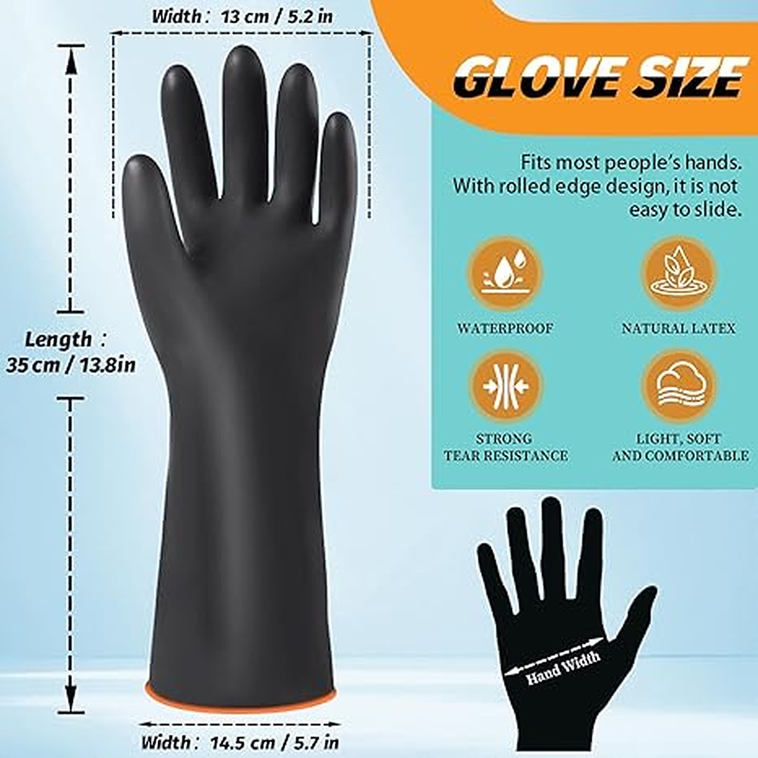 Rexar Heavy Duty Chemical Resistant Rubber Gloves – 35 cm Laboratory and Industrial Protection
