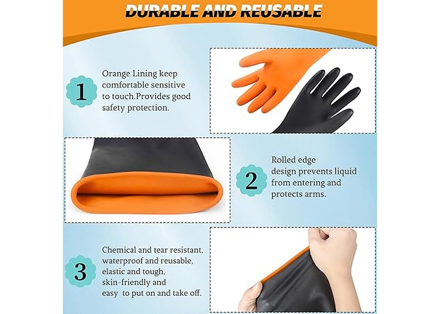Rexar Heavy Duty Chemical Resistant Rubber Gloves – 35 cm Laboratory and Industrial Protection