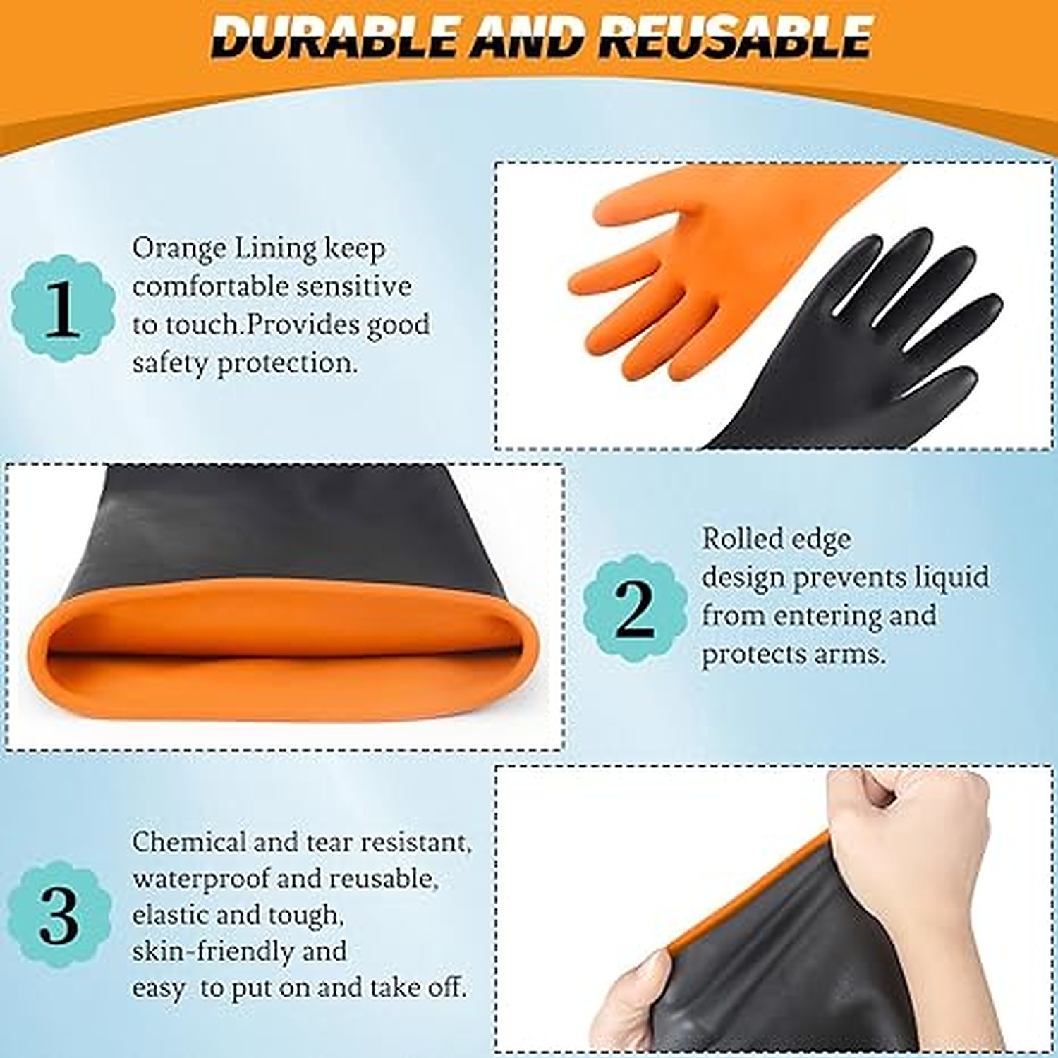 Rexar Heavy Duty Chemical Resistant Rubber Gloves – 35 cm Laboratory and Industrial Protection