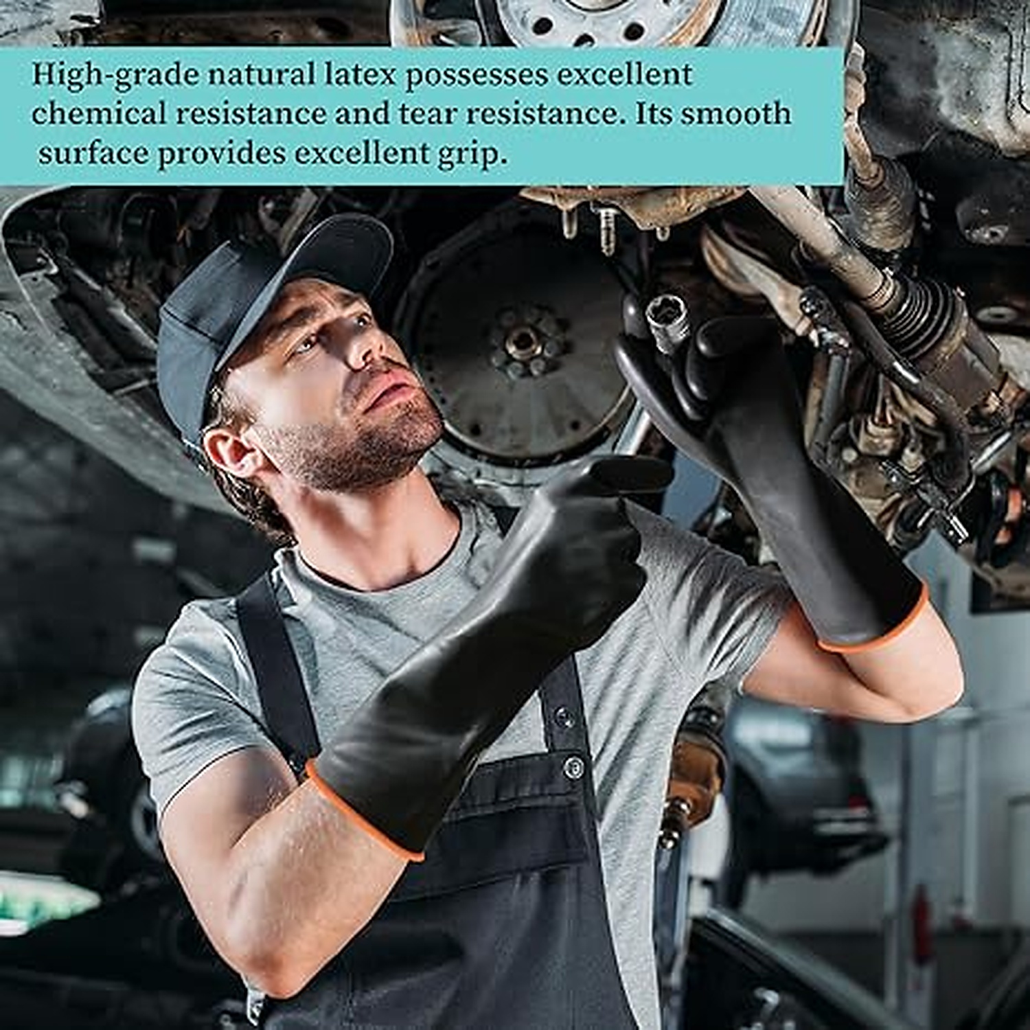 Rexar Heavy Duty Chemical Resistant Rubber Gloves – 35 cm Laboratory and Industrial Protection