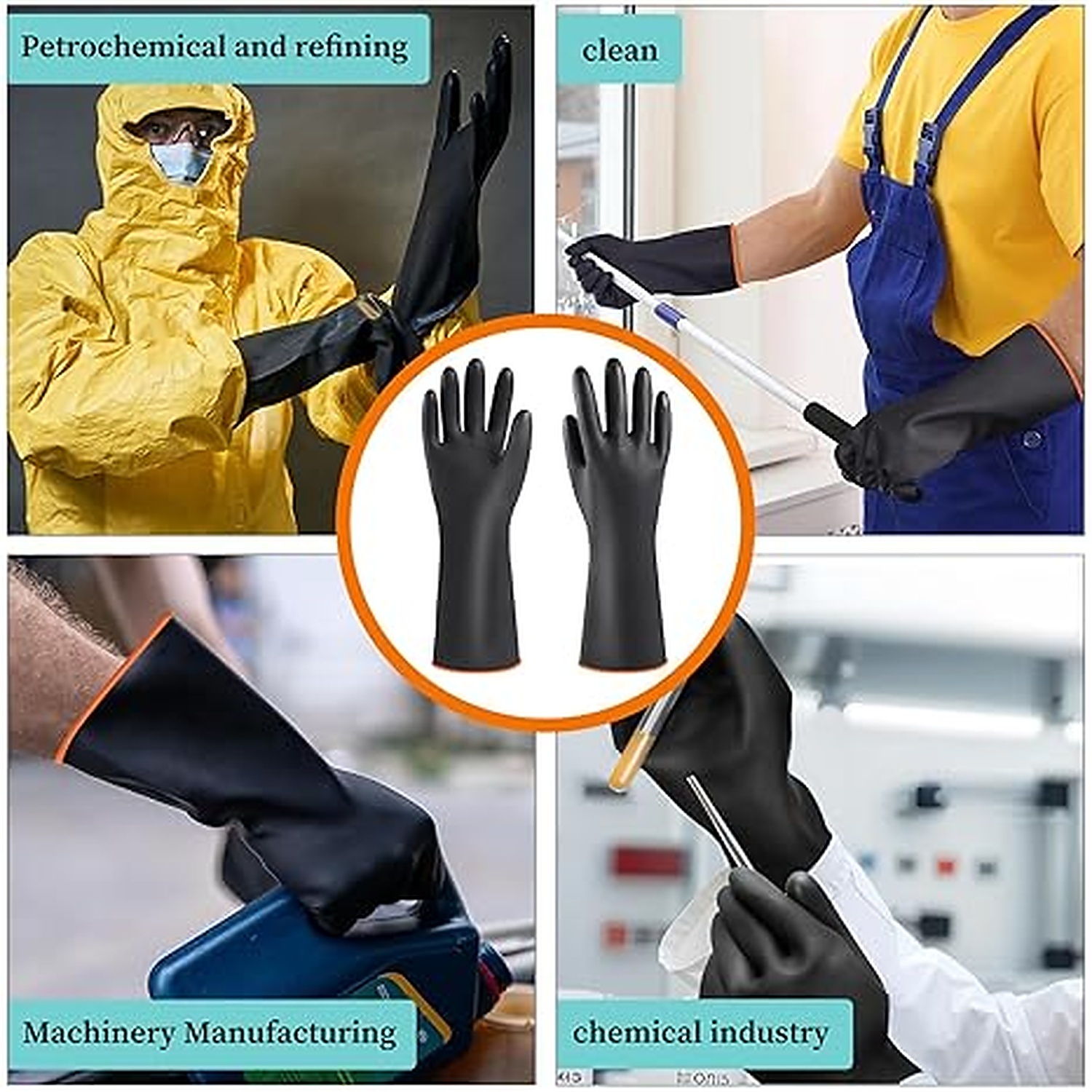 Rexar Heavy Duty Chemical Resistant Rubber Gloves – 35 cm Laboratory and Industrial Protection