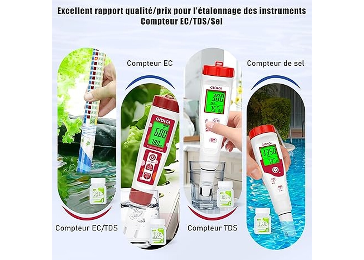 Rexar EC Calibration Solution 1413 µS/cm for EC and TDS Meters – 4 Bottles of 50 ml