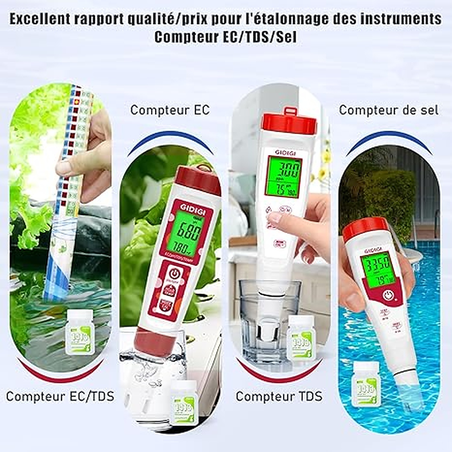 Rexar EC Calibration Solution 1413 µS/cm for EC and TDS Meters – 4 Bottles of 50 ml