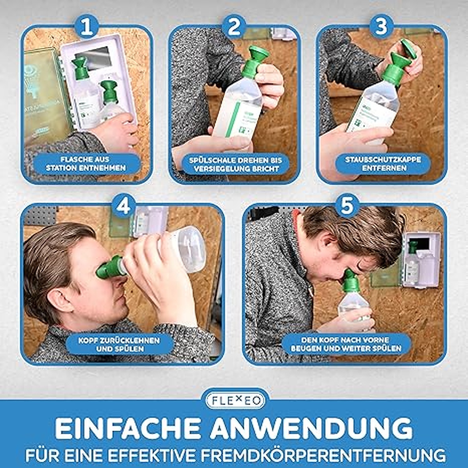 Rexar Emergency Eyewash Station with 2 × 500 ml Sterile Saline Solution Bottles and Wall Mount
