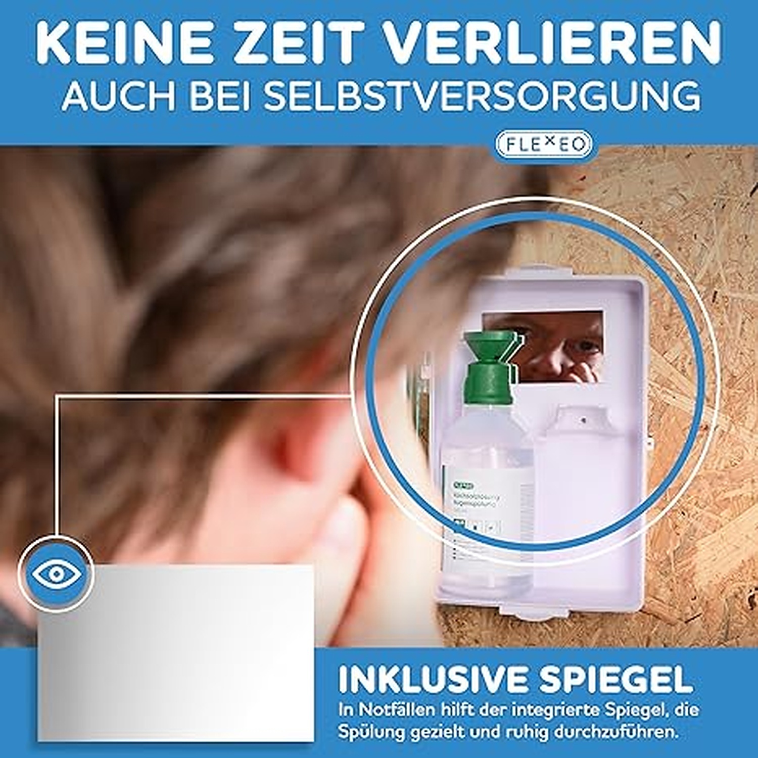 Rexar Emergency Eyewash Station with 2 × 500 ml Sterile Saline Solution Bottles and Wall Mount