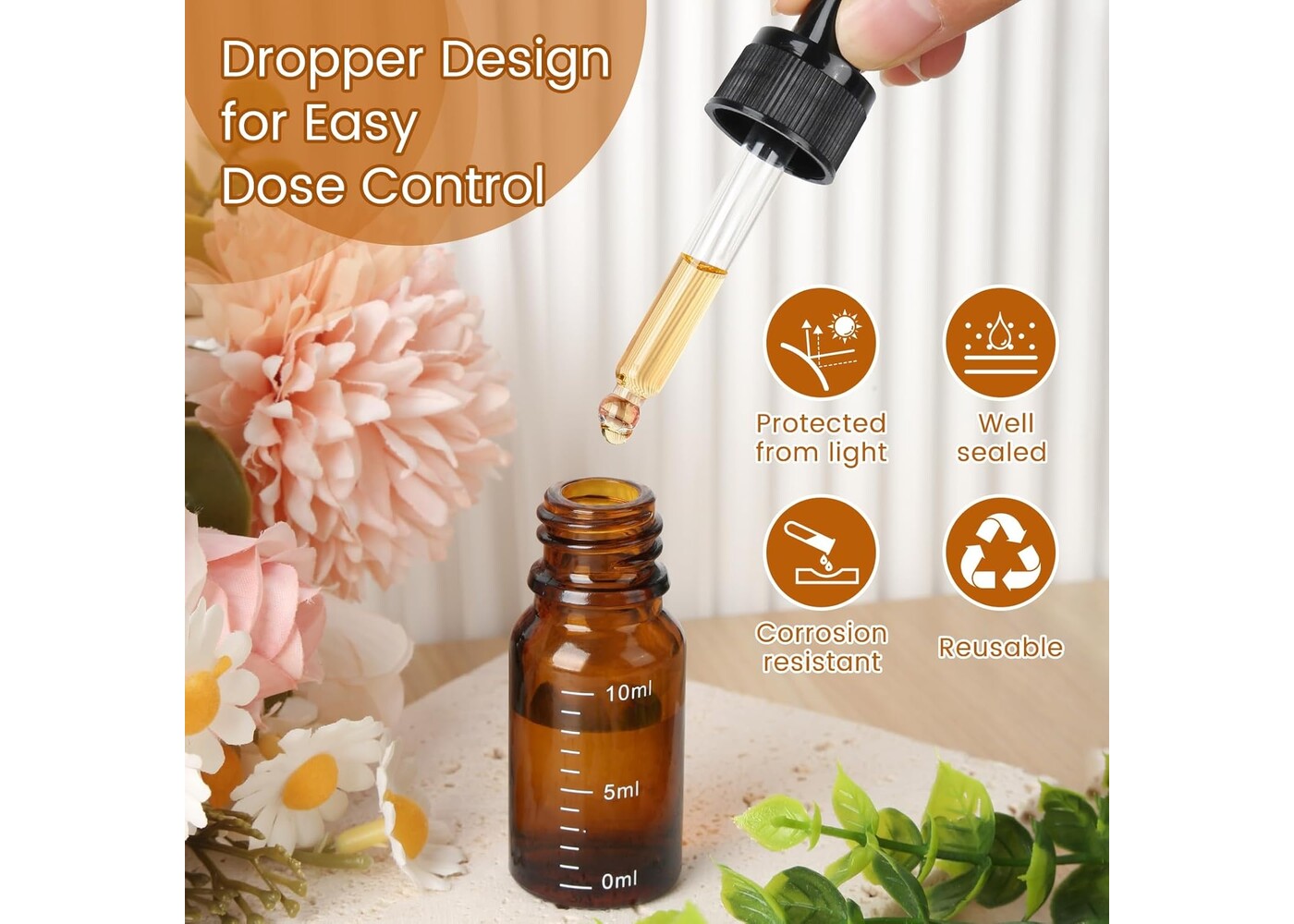 Rexar Glass Dropper Bottles – 10 ml Laboratory Sample Bottles