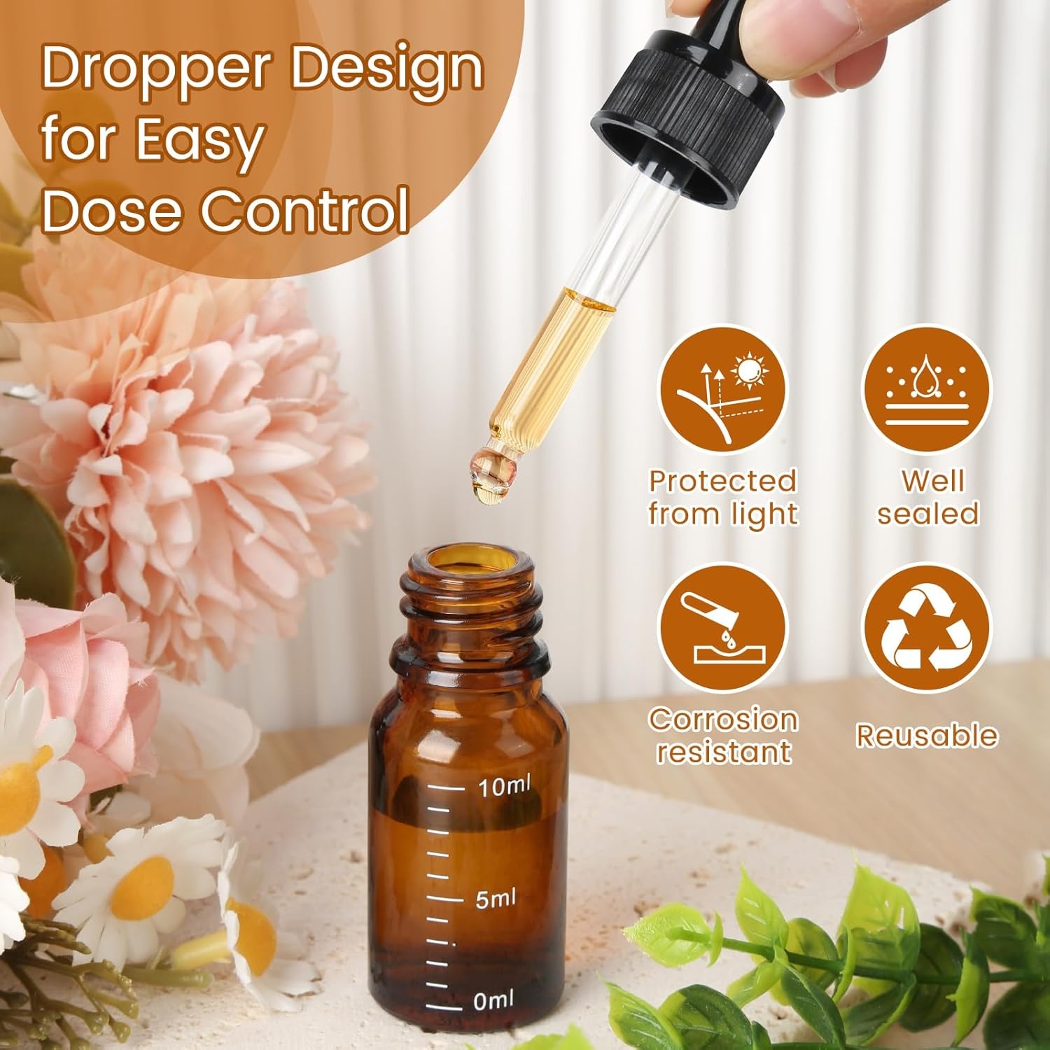 Rexar Glass Dropper Bottles – 10 ml Laboratory Sample Bottles