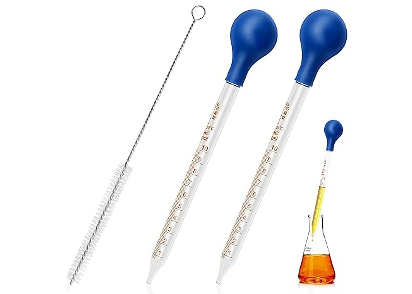 Rexar 10 ml Graduated Glass Measuring Pipettes with Rubber Bulbs and Cleaning Brush (2 Pack)