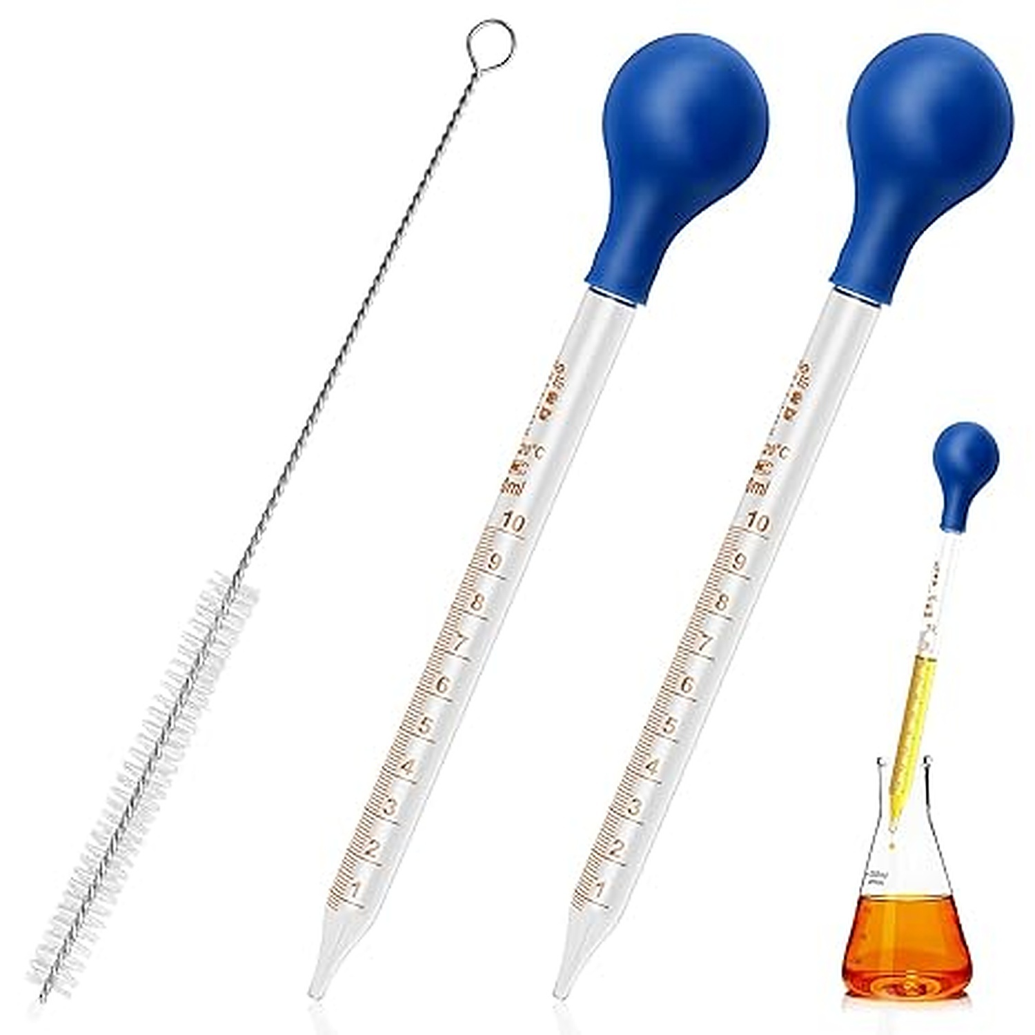 Rexar 10 ml Graduated Glass Measuring Pipettes with Rubber Bulbs and Cleaning Brush (2 Pack)