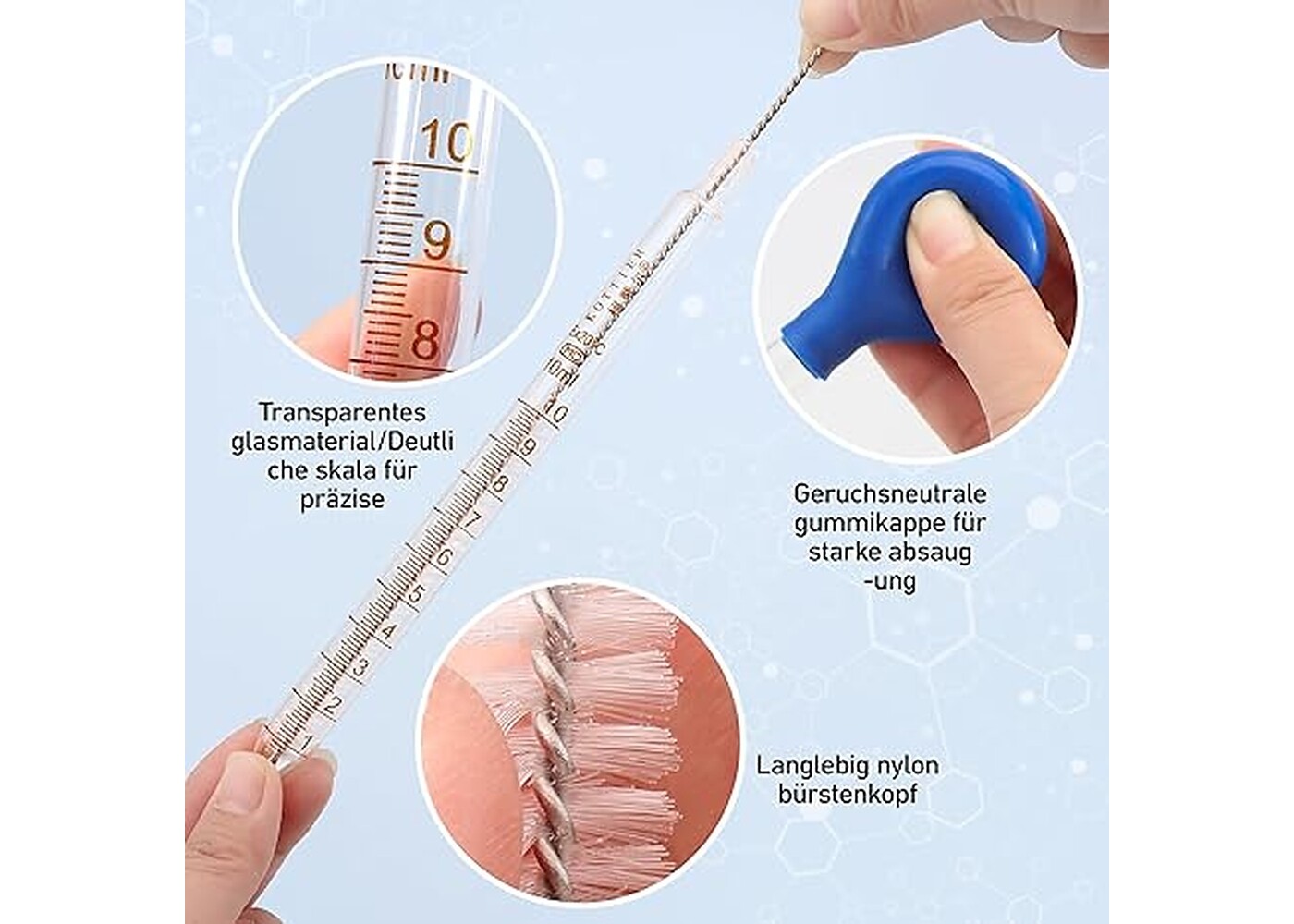 Rexar 10 ml Graduated Glass Measuring Pipettes with Rubber Bulbs and Cleaning Brush (2 Pack)