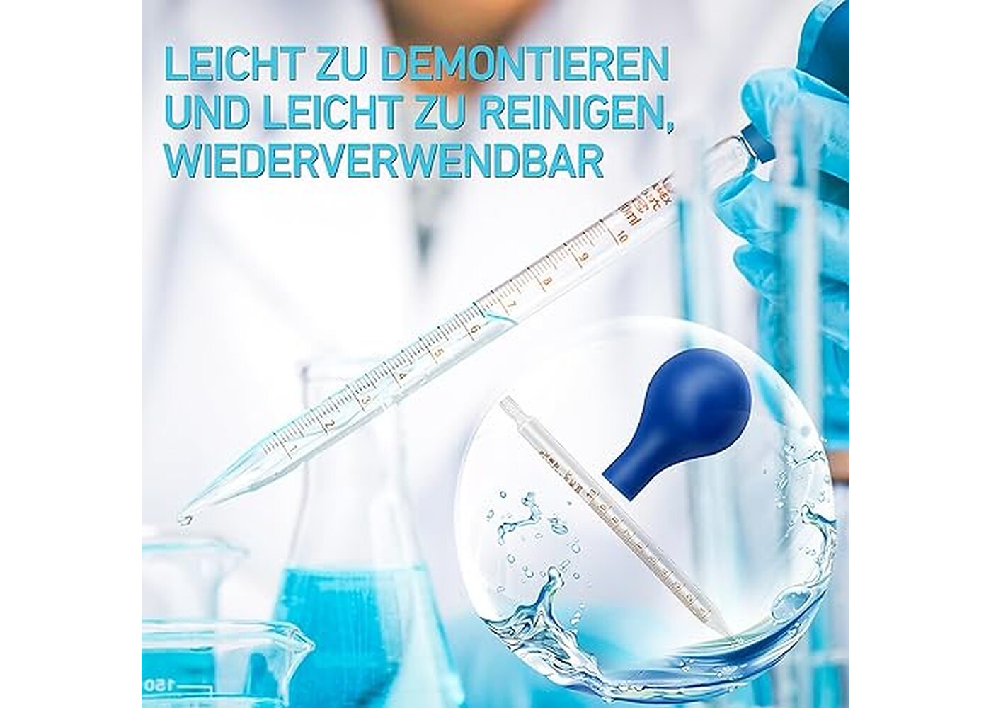 Rexar 10 ml Graduated Glass Measuring Pipettes with Rubber Bulbs and Cleaning Brush (2 Pack)
