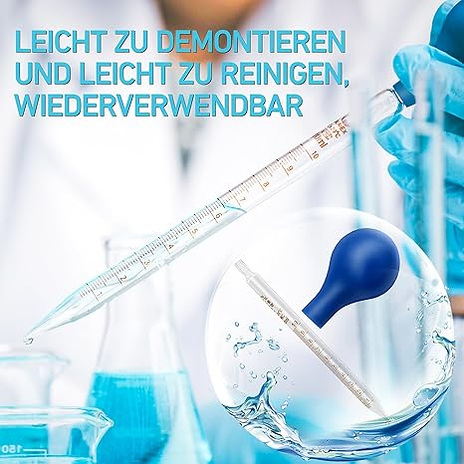 Rexar 10 ml Graduated Glass Measuring Pipettes with Rubber Bulbs and Cleaning Brush (2 Pack)