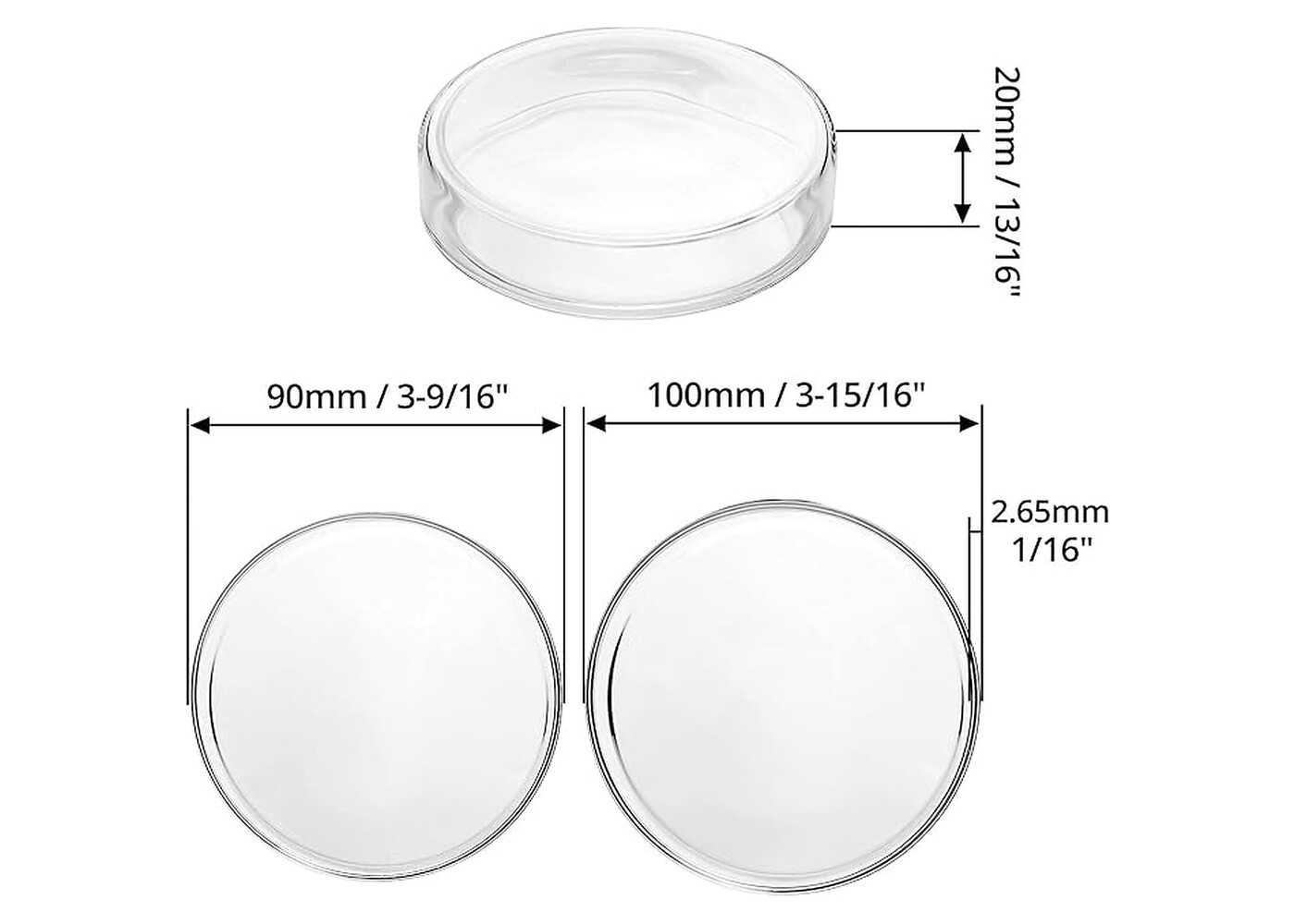Rexar Borosilicate Glass Petri Dishes with Lids – 90 mm × 20 mm Laboratory Set (5 Pieces)