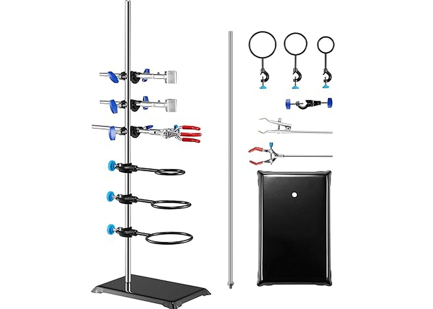 Rexar Support de laboratoire avec pinces et base en fonte – Support inox 60 cm
