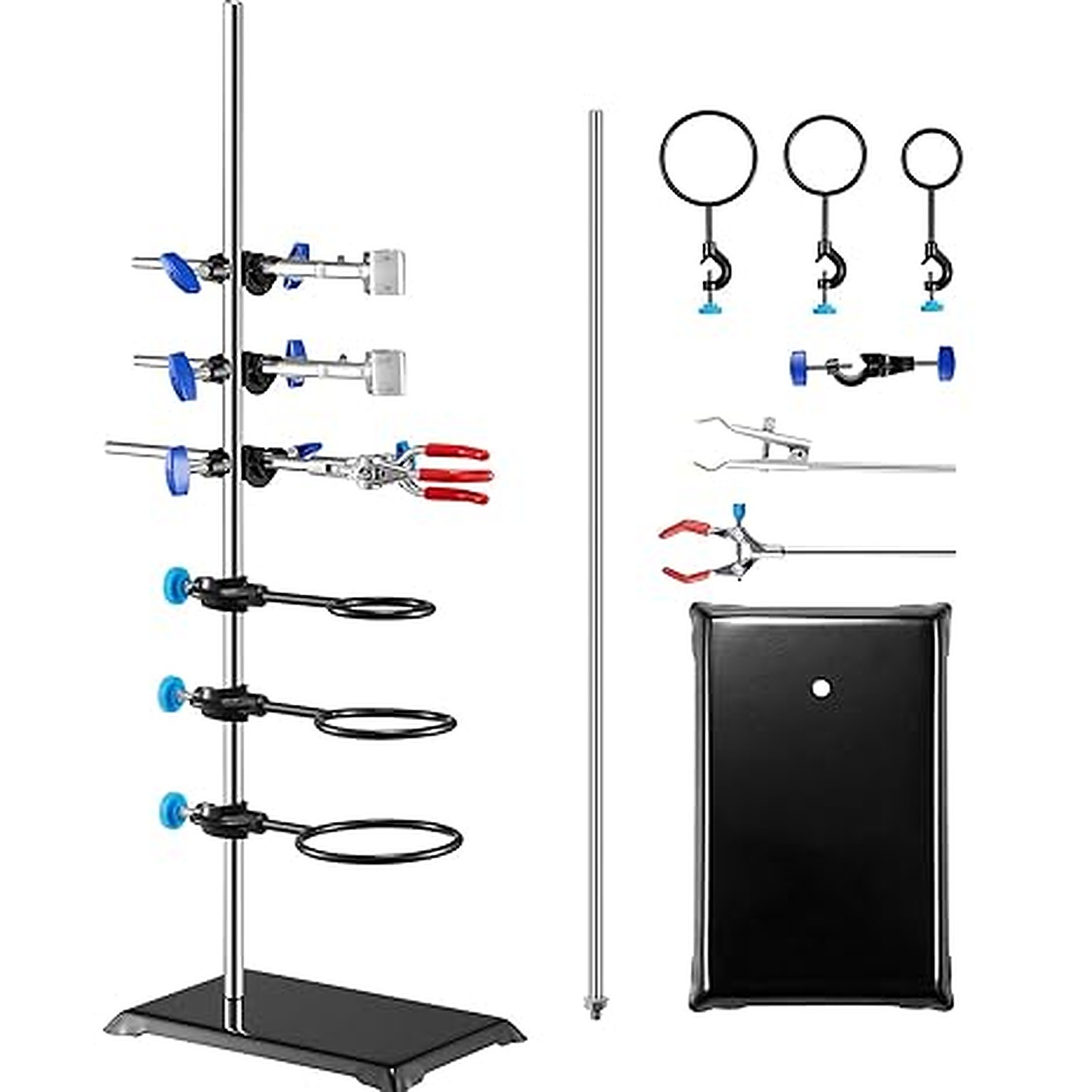 Rexar Support de laboratoire avec pinces et base en fonte – Support inox 60 cm