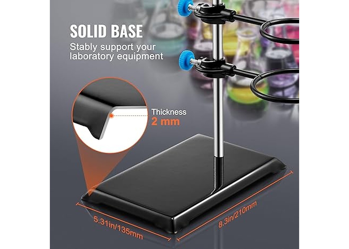 Rexar Support de laboratoire avec pinces et base en fonte – Support inox 60 cm