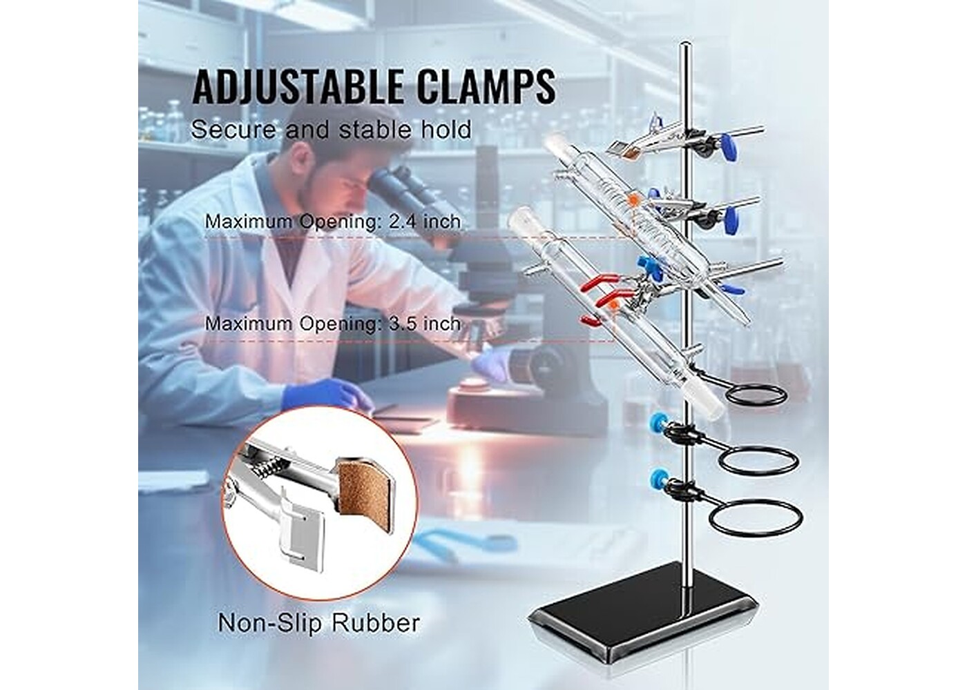 Rexar Support de laboratoire avec pinces et base en fonte – Support inox 60 cm