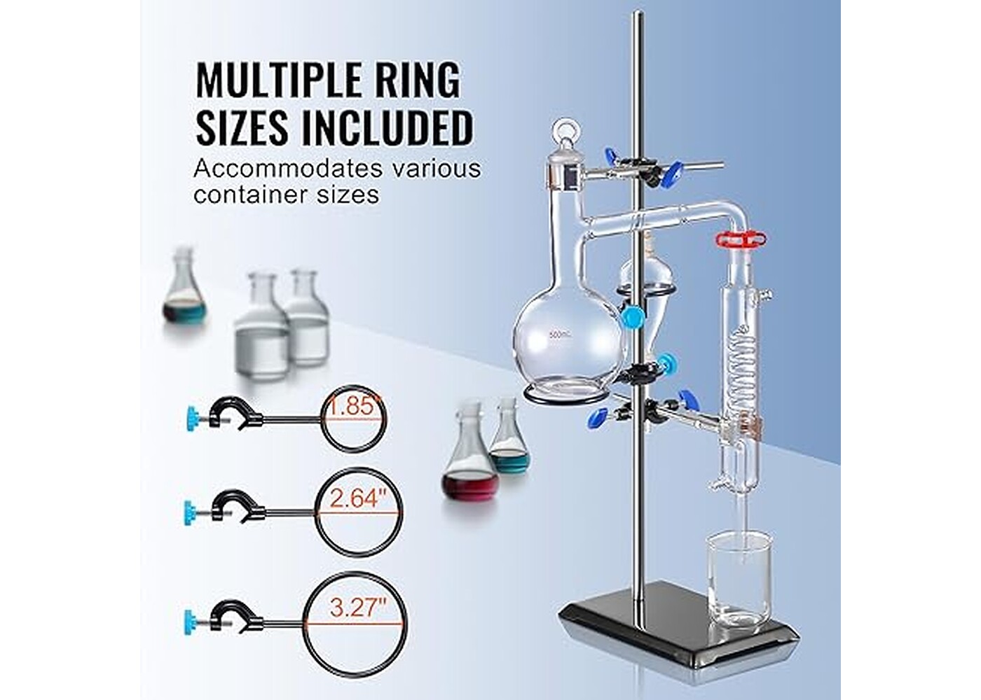 Rexar Support de laboratoire avec pinces et base en fonte – Support inox 60 cm