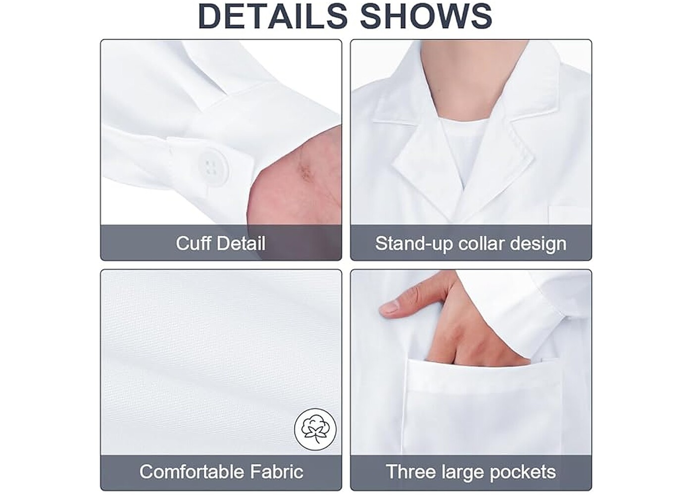 Rexar White Laboratory Coat with Long Sleeves and Storage Pockets – Unisex Lab Coat