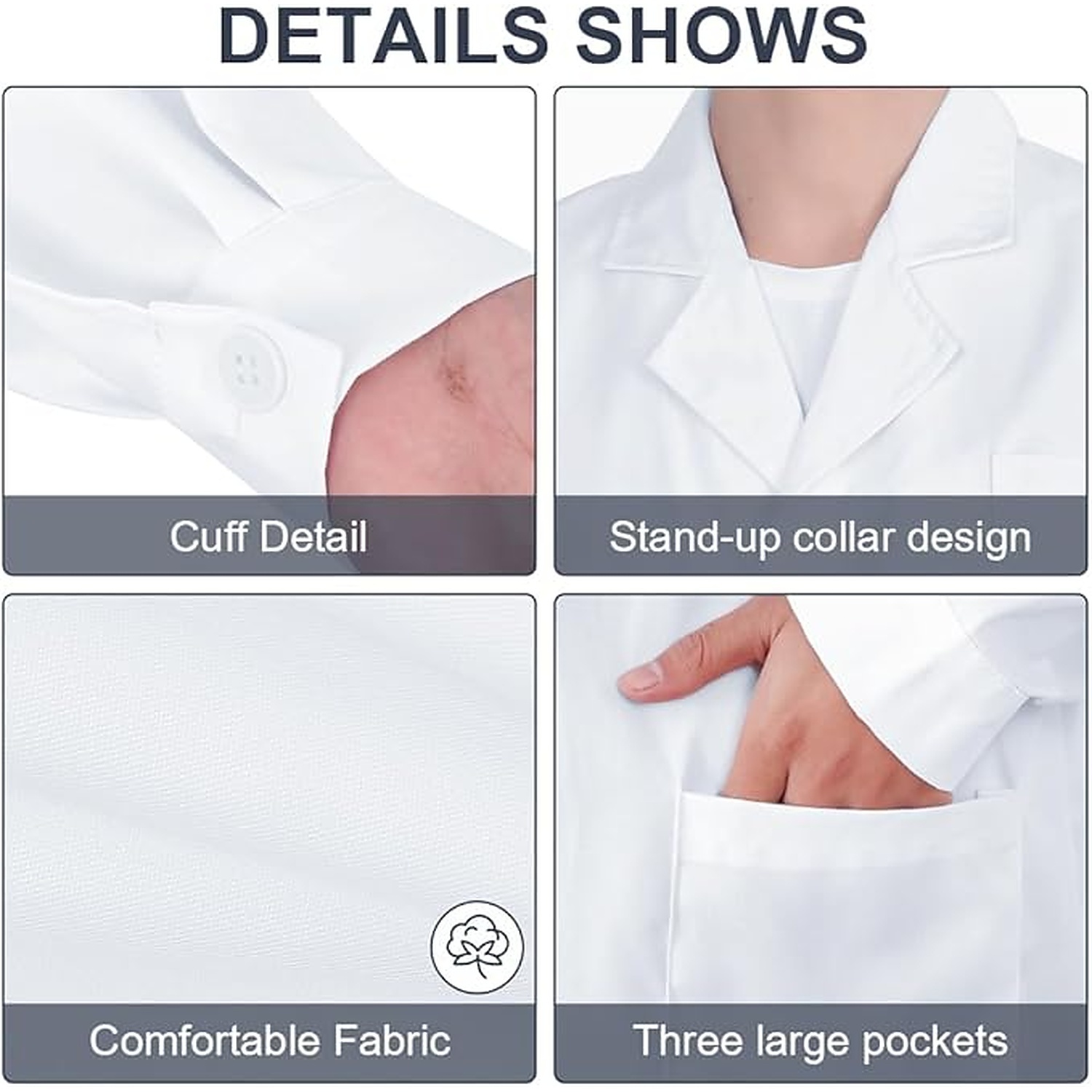Rexar White Laboratory Coat with Long Sleeves and Storage Pockets – Unisex Lab Coat
