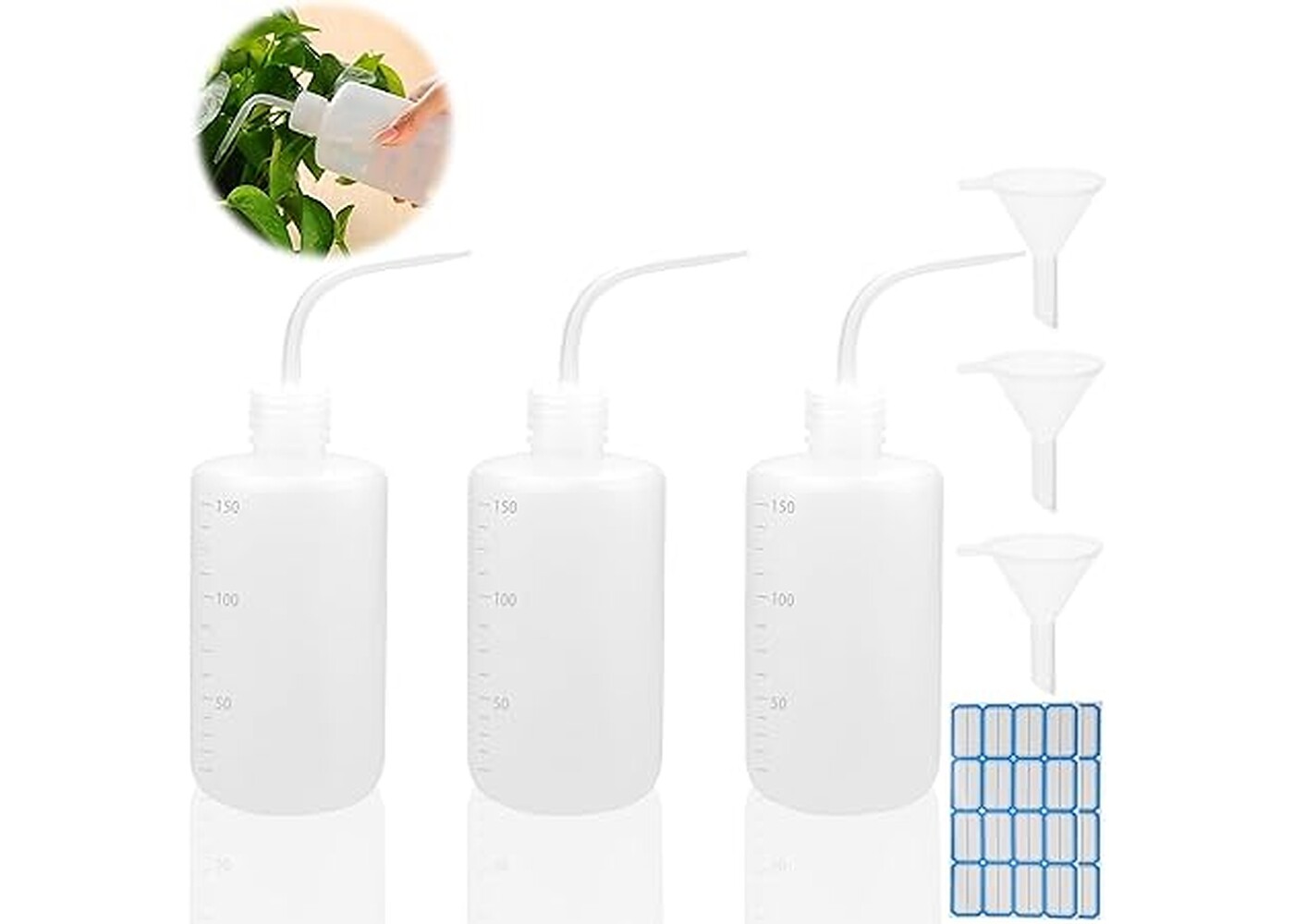 Rexar Laboratory Wash Bottles 150 ml with Curved Spout and Funnel – Pack of 3
