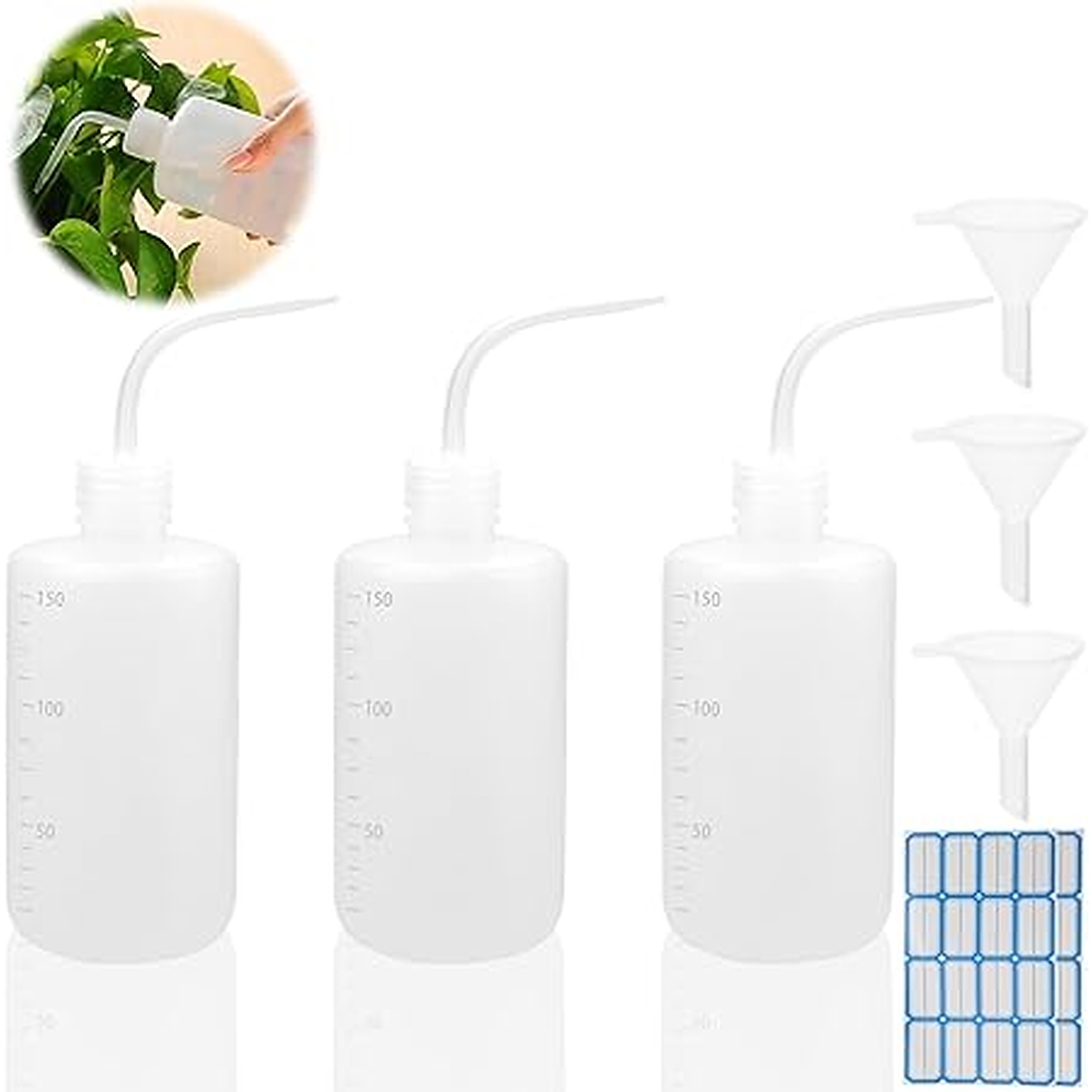 Rexar Laboratory Wash Bottles 150 ml with Curved Spout and Funnel – Pack of 3