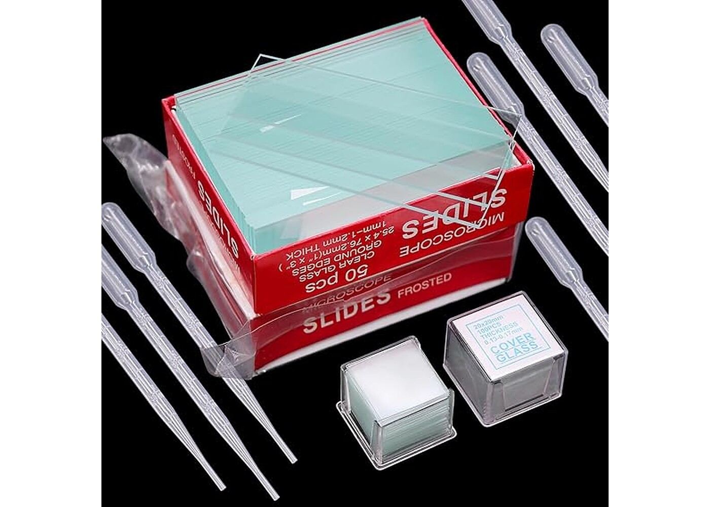 Rexar Microscope Slides and Coverslips Set – 100 Glass Slides, 200 Coverslips and 10 Pipettes
