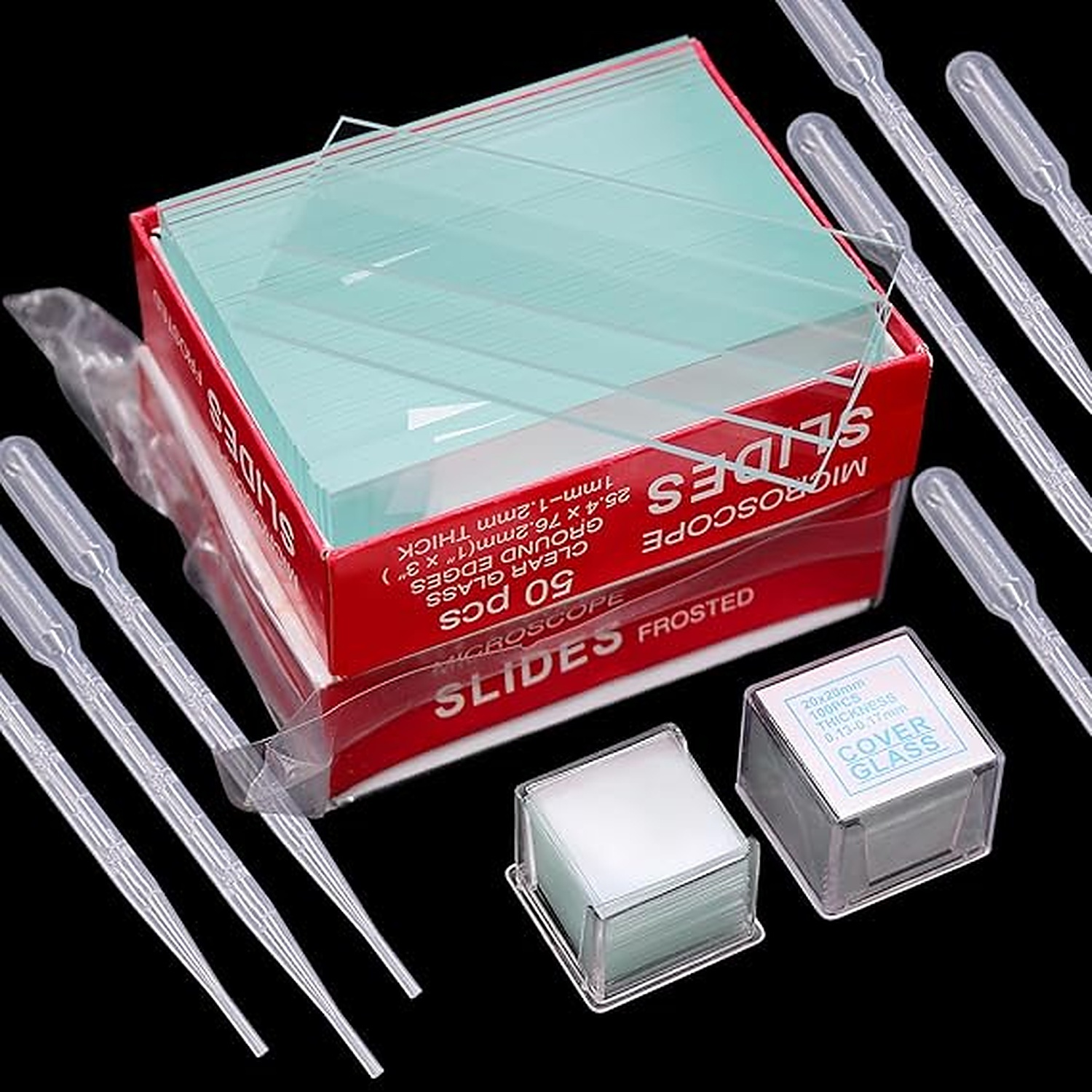 Rexar Microscope Slides and Coverslips Set – 100 Glass Slides, 200 Coverslips and 10 Pipettes