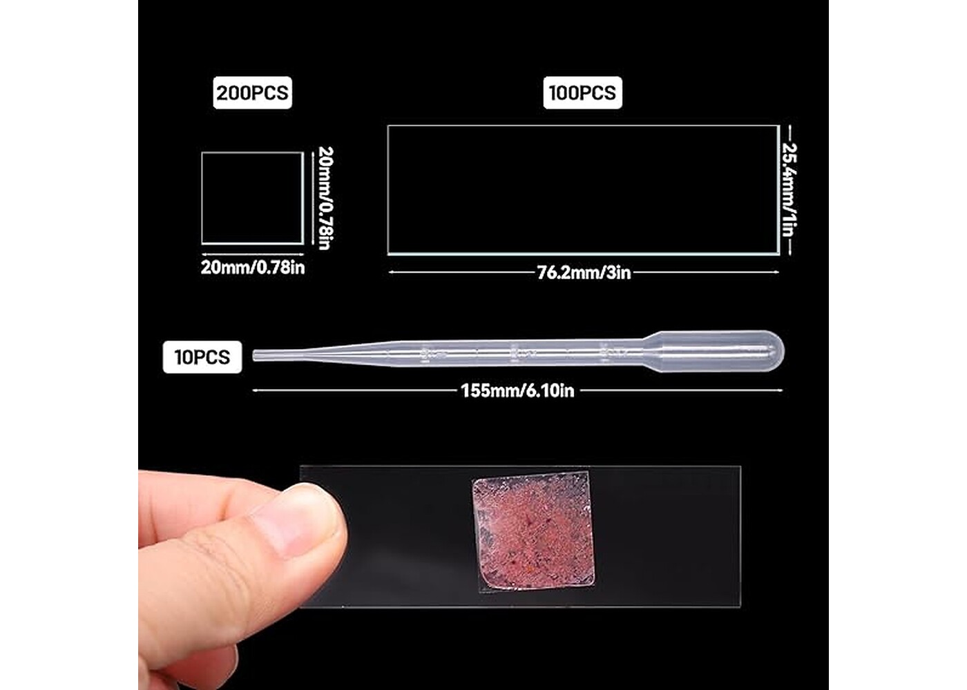Rexar Microscope Slides and Coverslips Set – 100 Glass Slides, 200 Coverslips and 10 Pipettes