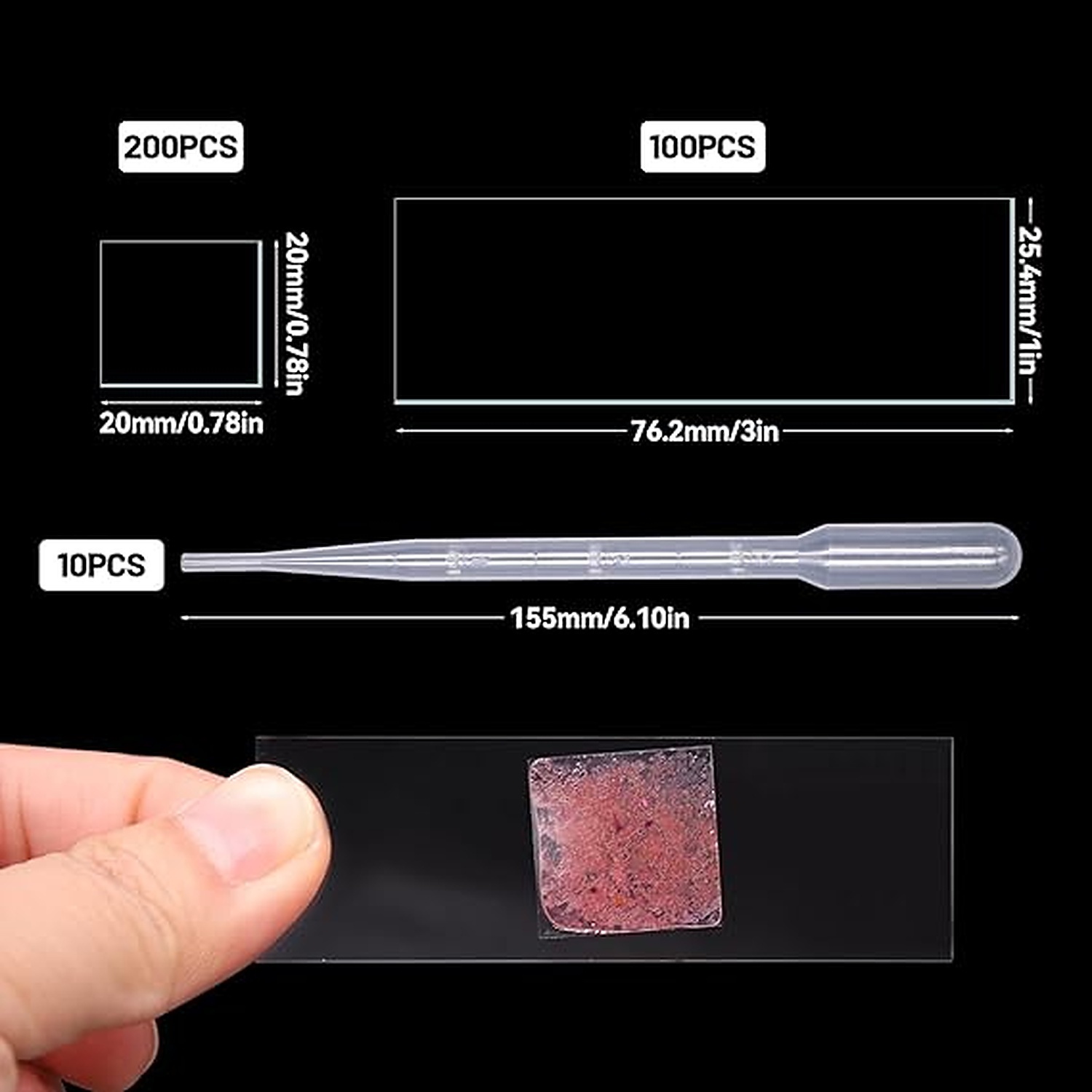 Rexar Microscope Slides and Coverslips Set – 100 Glass Slides, 200 Coverslips and 10 Pipettes