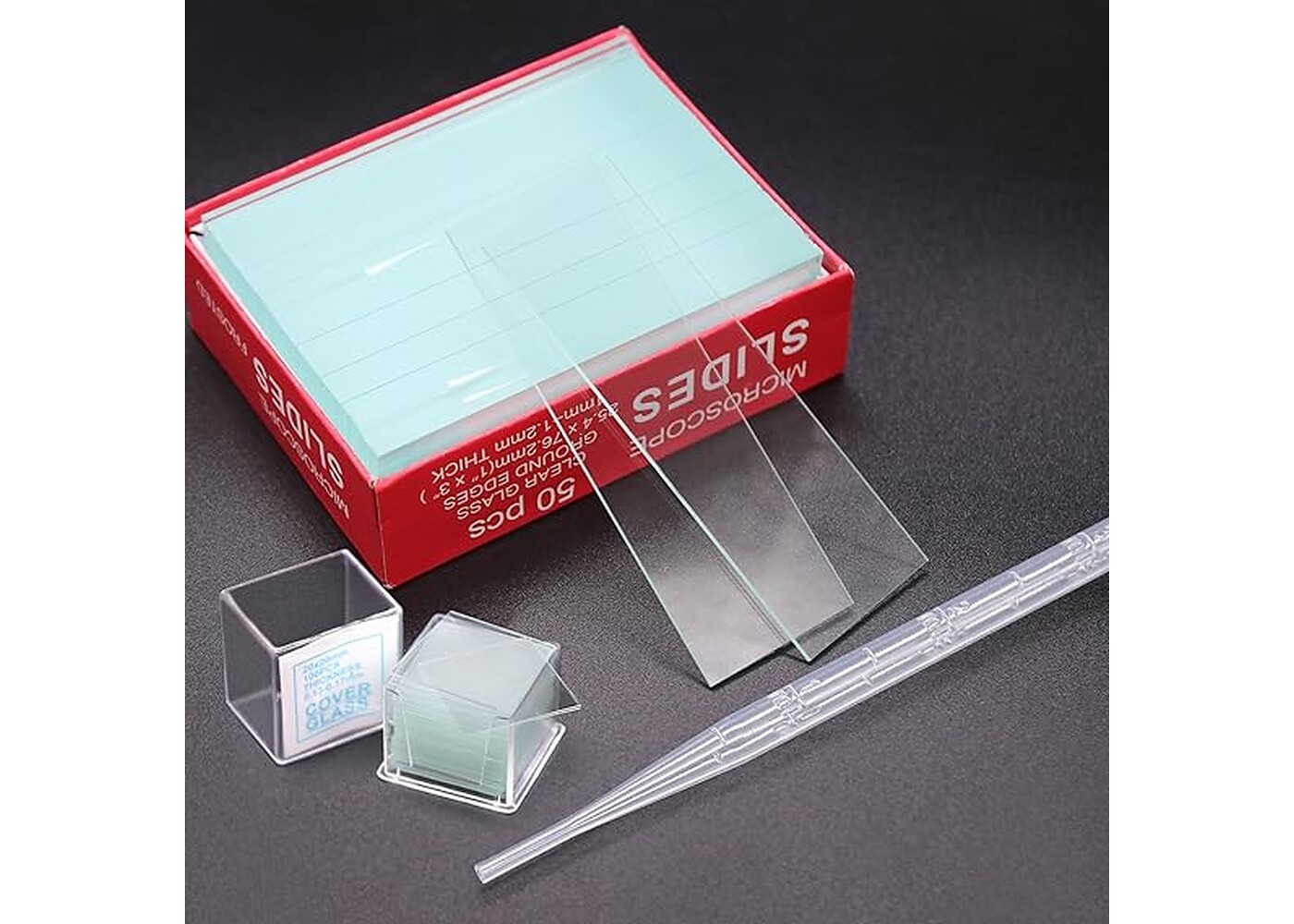 Rexar Microscope Slides and Coverslips Set – 100 Glass Slides, 200 Coverslips and 10 Pipettes