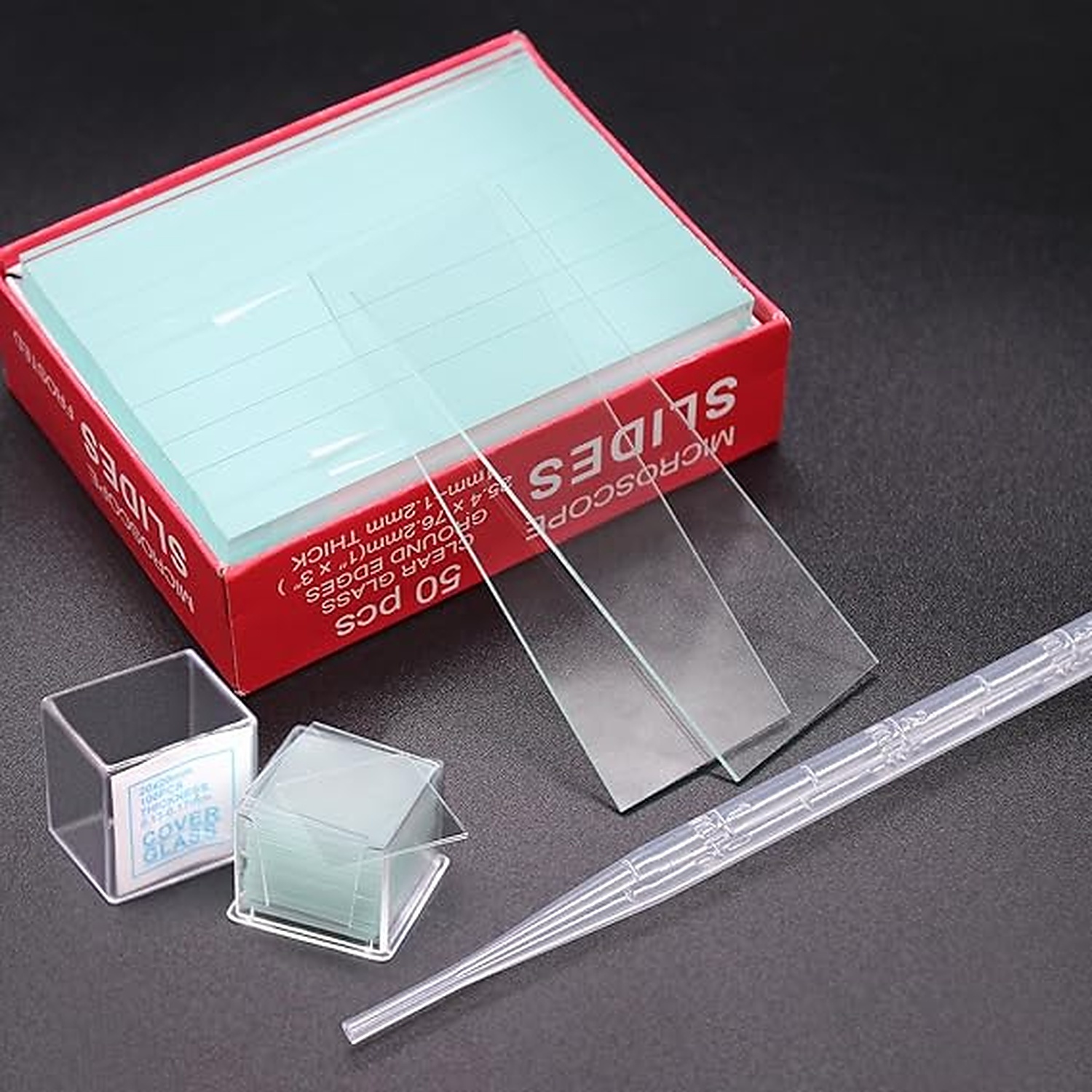 Rexar Microscope Slides and Coverslips Set – 100 Glass Slides, 200 Coverslips and 10 Pipettes