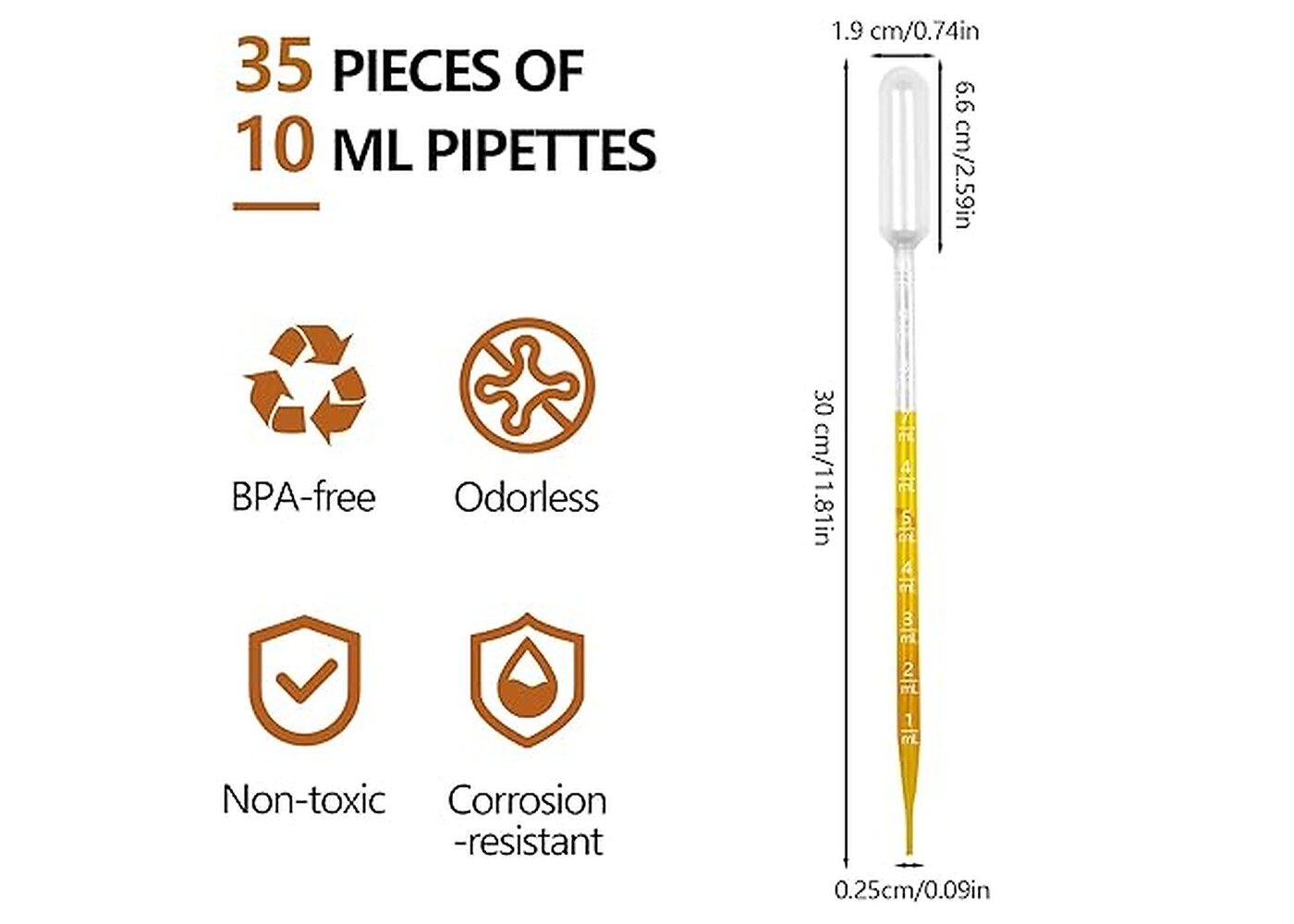 Rexar Plastic Transfer Pipettes for Laboratory Liquid Handling – 10 ml (35 pcs)