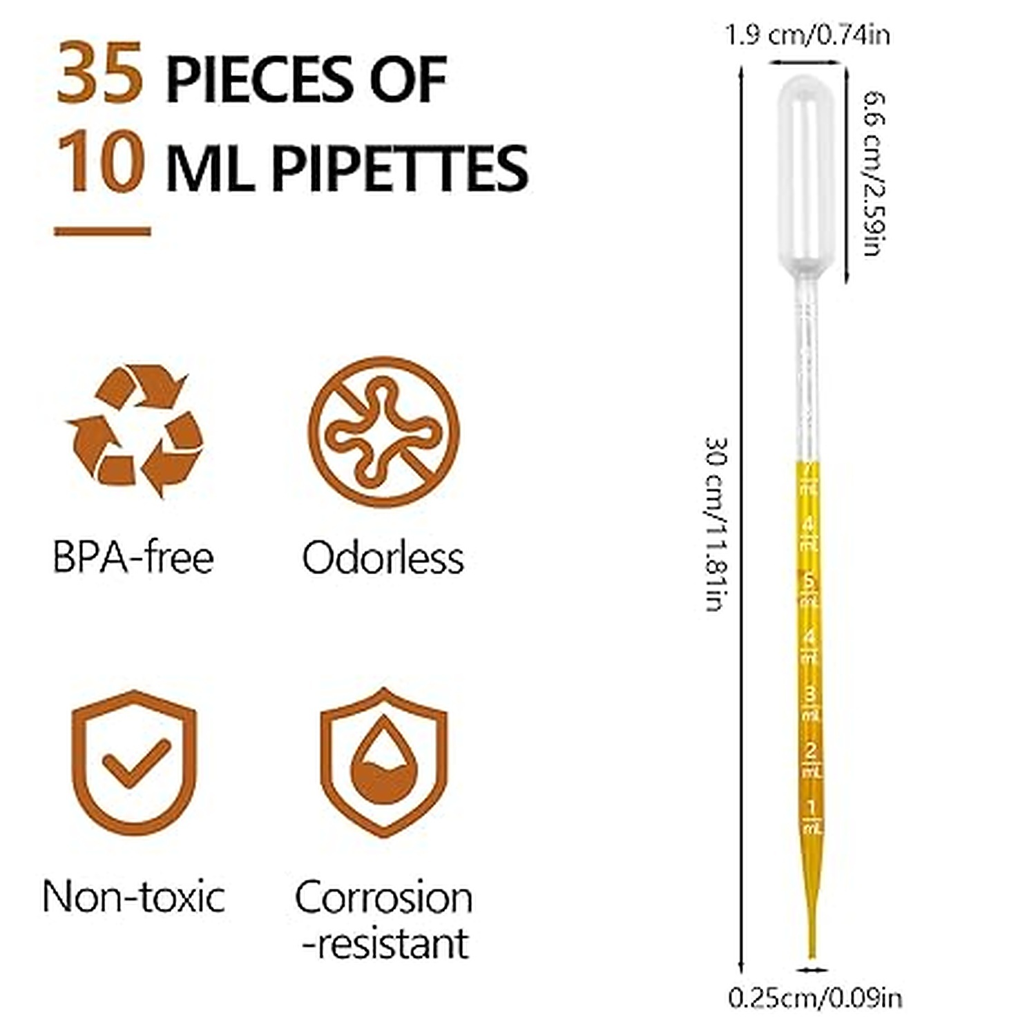 Rexar Plastic Transfer Pipettes for Laboratory Liquid Handling – 10 ml (35 pcs)