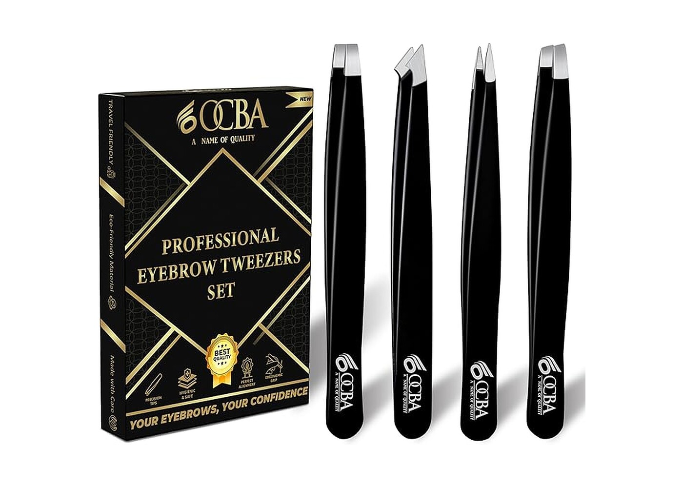 Rexar Stainless Steel Precision Tweezers Set – 4 Different Tip Styles with Storage Case