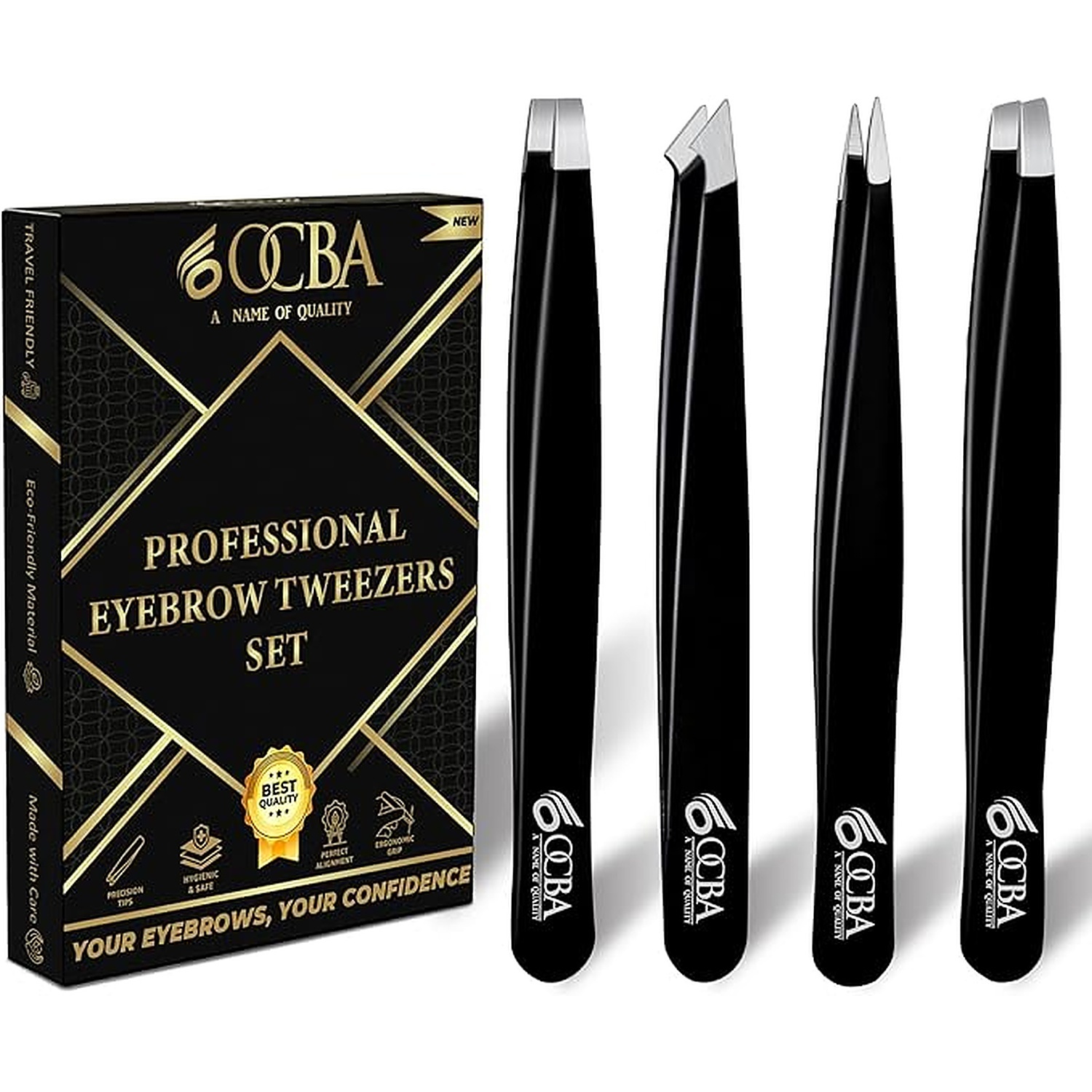 Rexar Stainless Steel Precision Tweezers Set – 4 Different Tip Styles with Storage Case