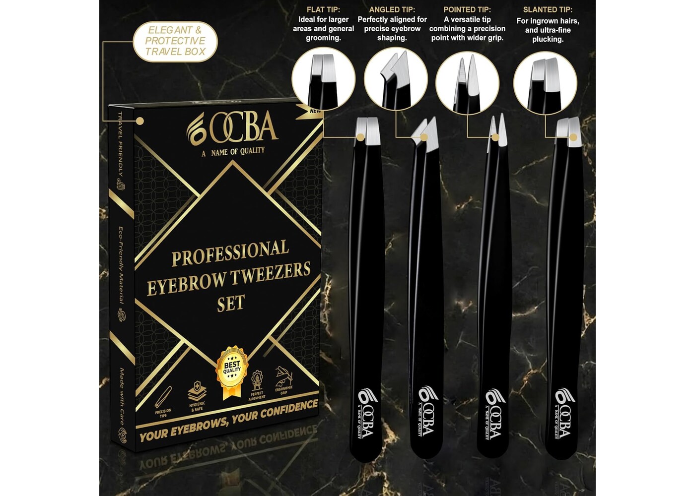 Rexar Stainless Steel Precision Tweezers Set – 4 Different Tip Styles with Storage Case