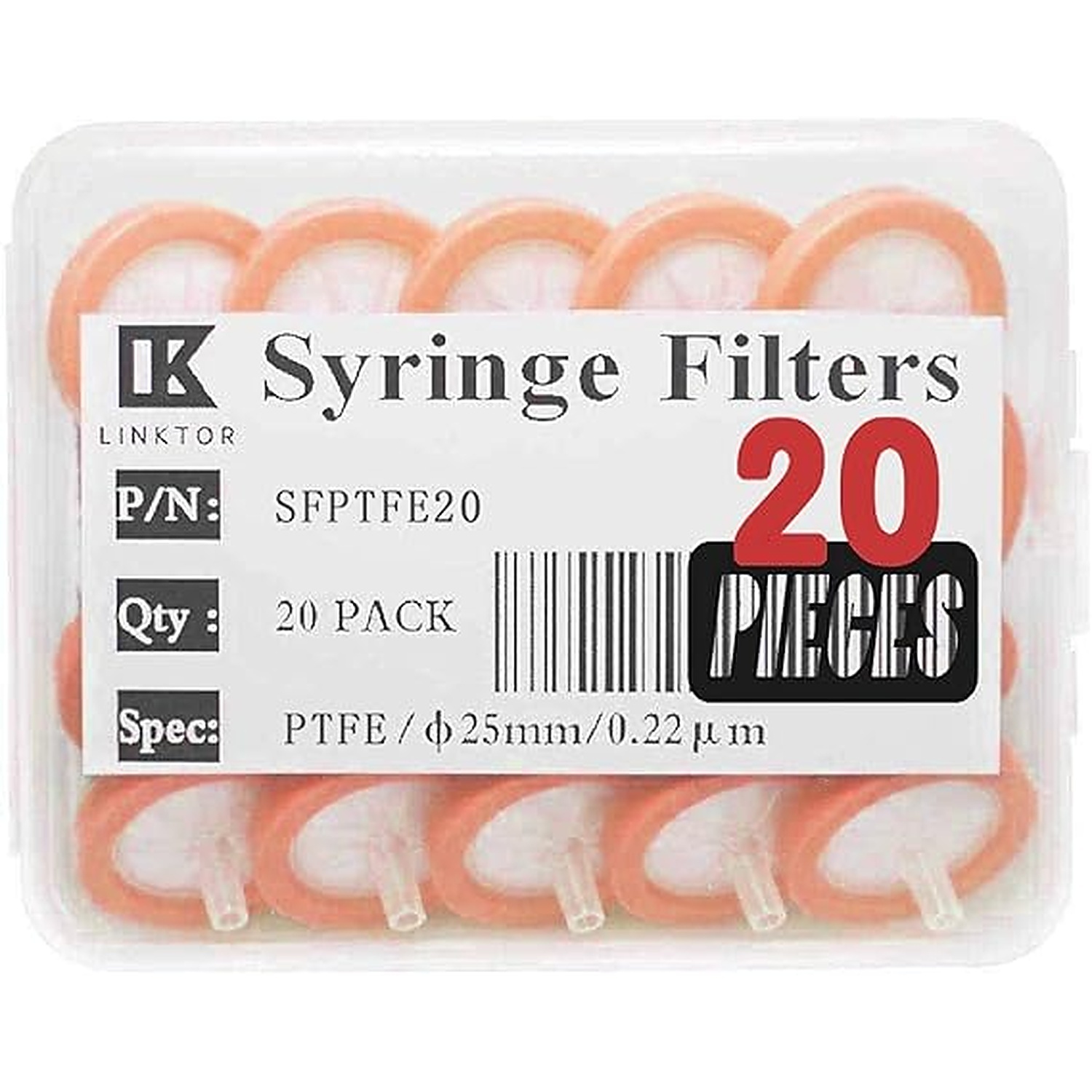 Rexar PVDF Syringe Filters 0.22 μm Pore Size, 25 mm Diameter – Pack of 20