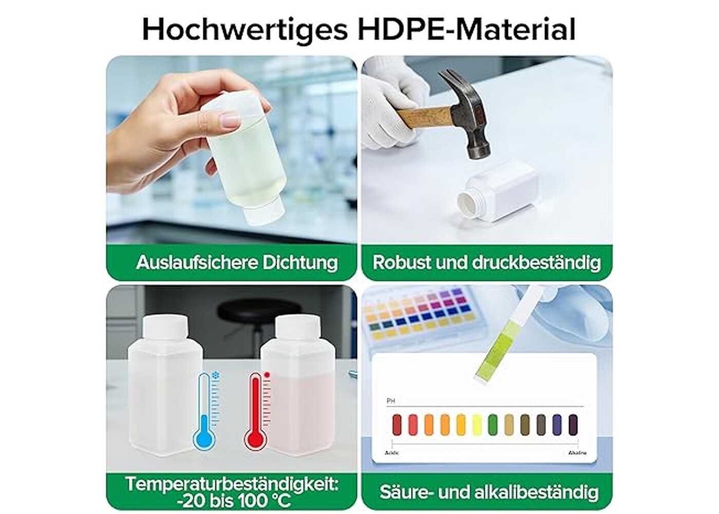 Rexar HDPE Reagent Bottles 120 ml with Screw Caps – Leakproof Laboratory Bottles, Pack of 6