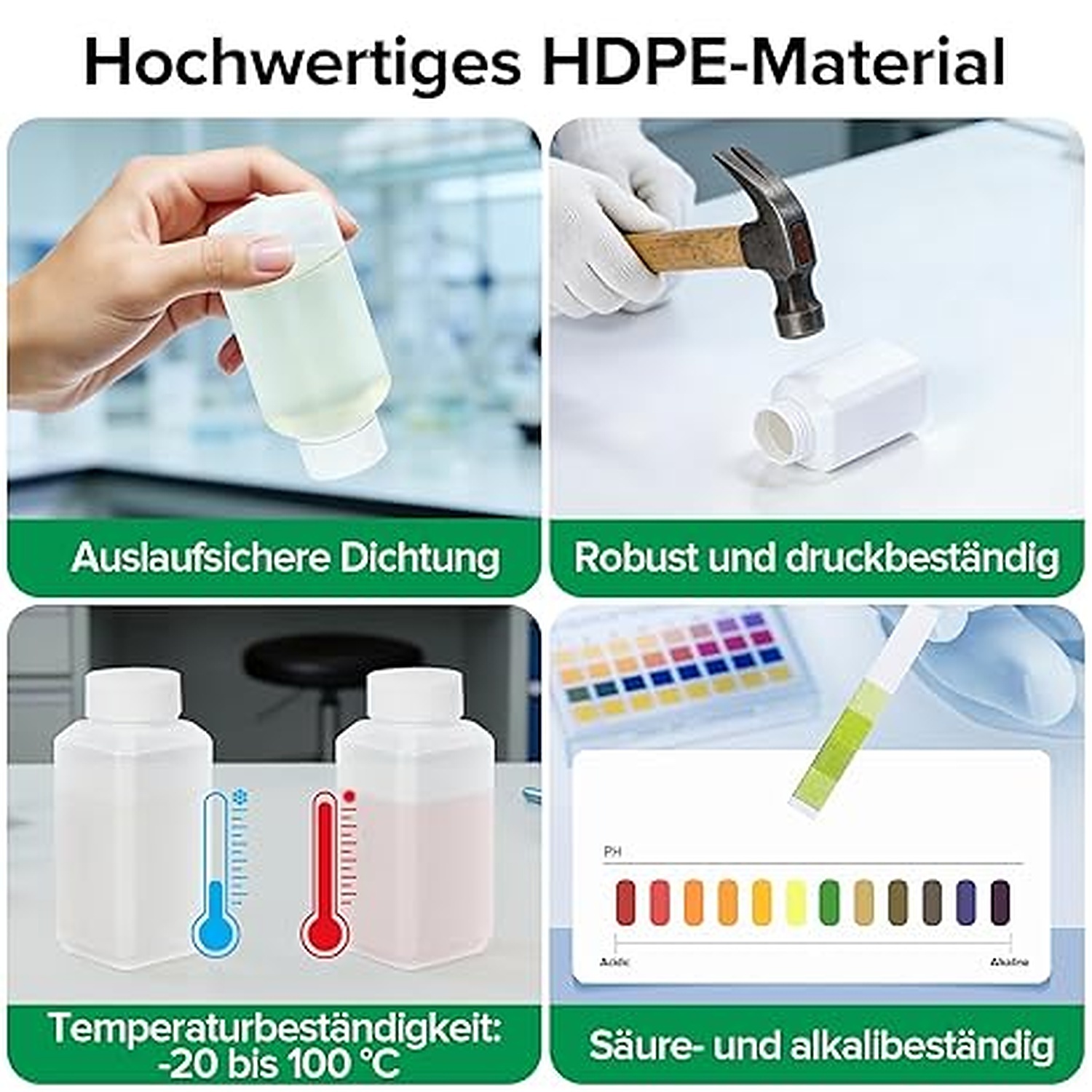 Rexar HDPE Reagent Bottles 120 ml with Screw Caps – Leakproof Laboratory Bottles, Pack of 6