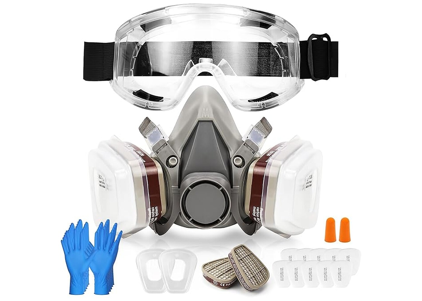 Rexar Reusable Half Face Respirator Mask Set with Dual Filters, Safety Goggles and Accessories