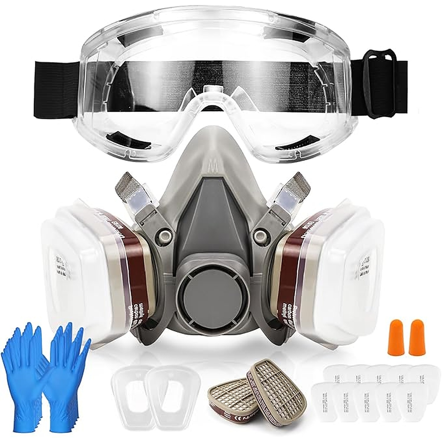 Rexar Reusable Half Face Respirator Mask Set with Dual Filters, Safety Goggles and Accessories