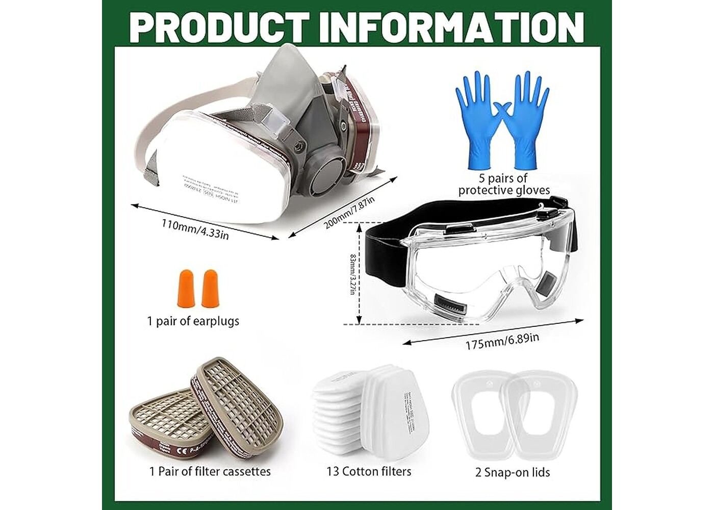 Rexar Reusable Half Face Respirator Mask Set with Dual Filters, Safety Goggles and Accessories