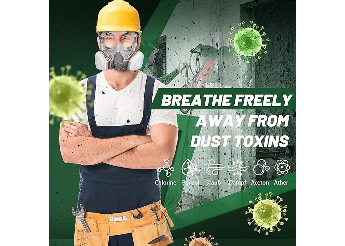 Rexar Reusable Half Face Respirator Mask Set with Dual Filters, Safety Goggles and Accessories