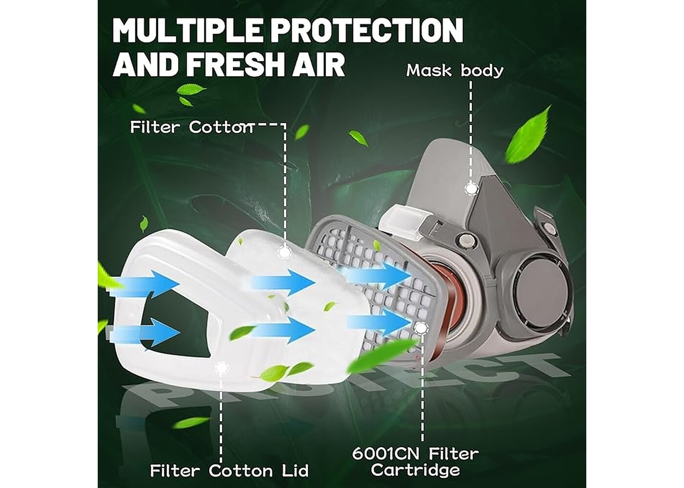 Rexar Reusable Half Face Respirator Mask Set with Dual Filters, Safety Goggles and Accessories